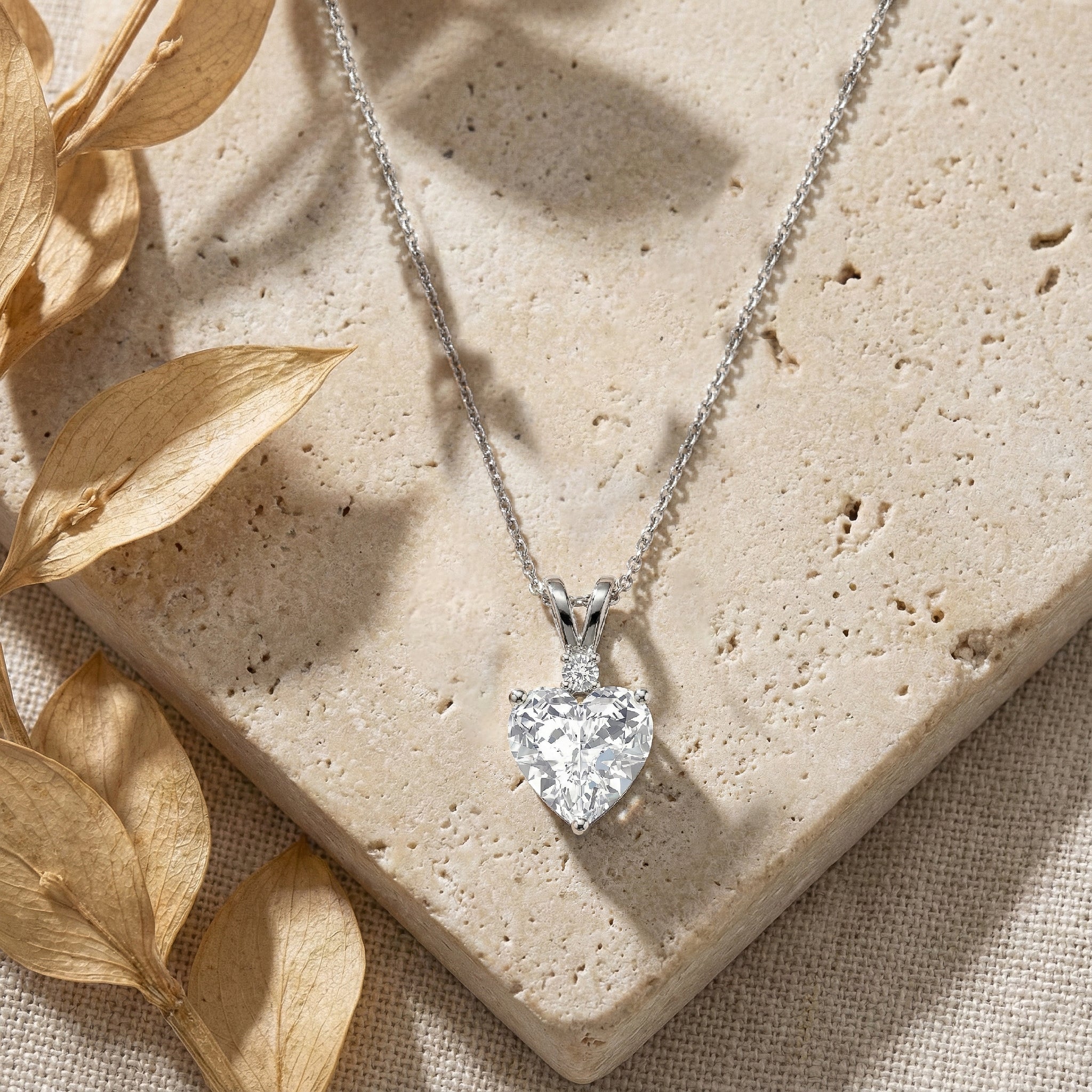 Cubic Zirconia Heart Pendant Necklace in 925 Sterling Silver 1.5ct