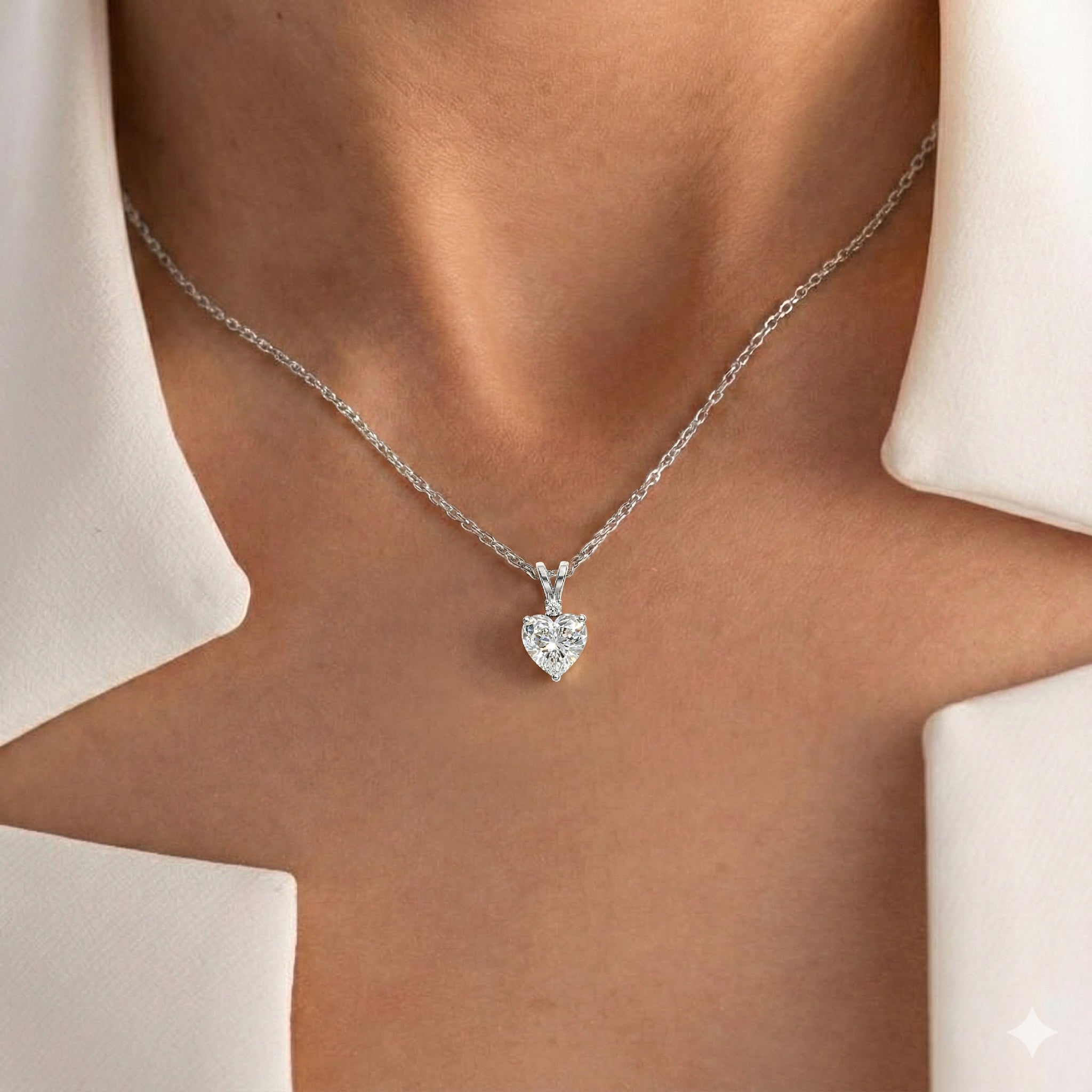 Cubic Zirconia Heart Pendant Necklace in 925 Sterling Silver 1.5ct