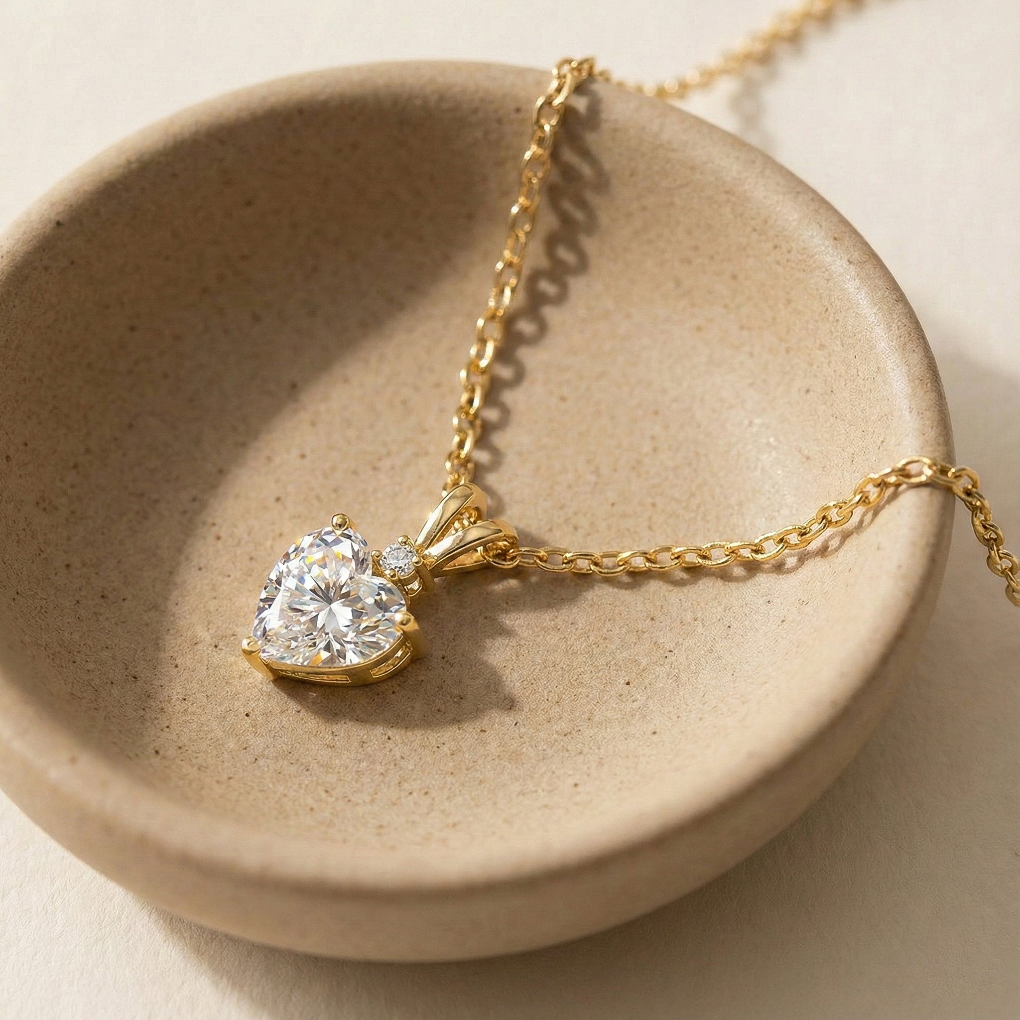 Simulated Diamond Heart Pendant Necklace in Yellow Gold Plated 1.5ct