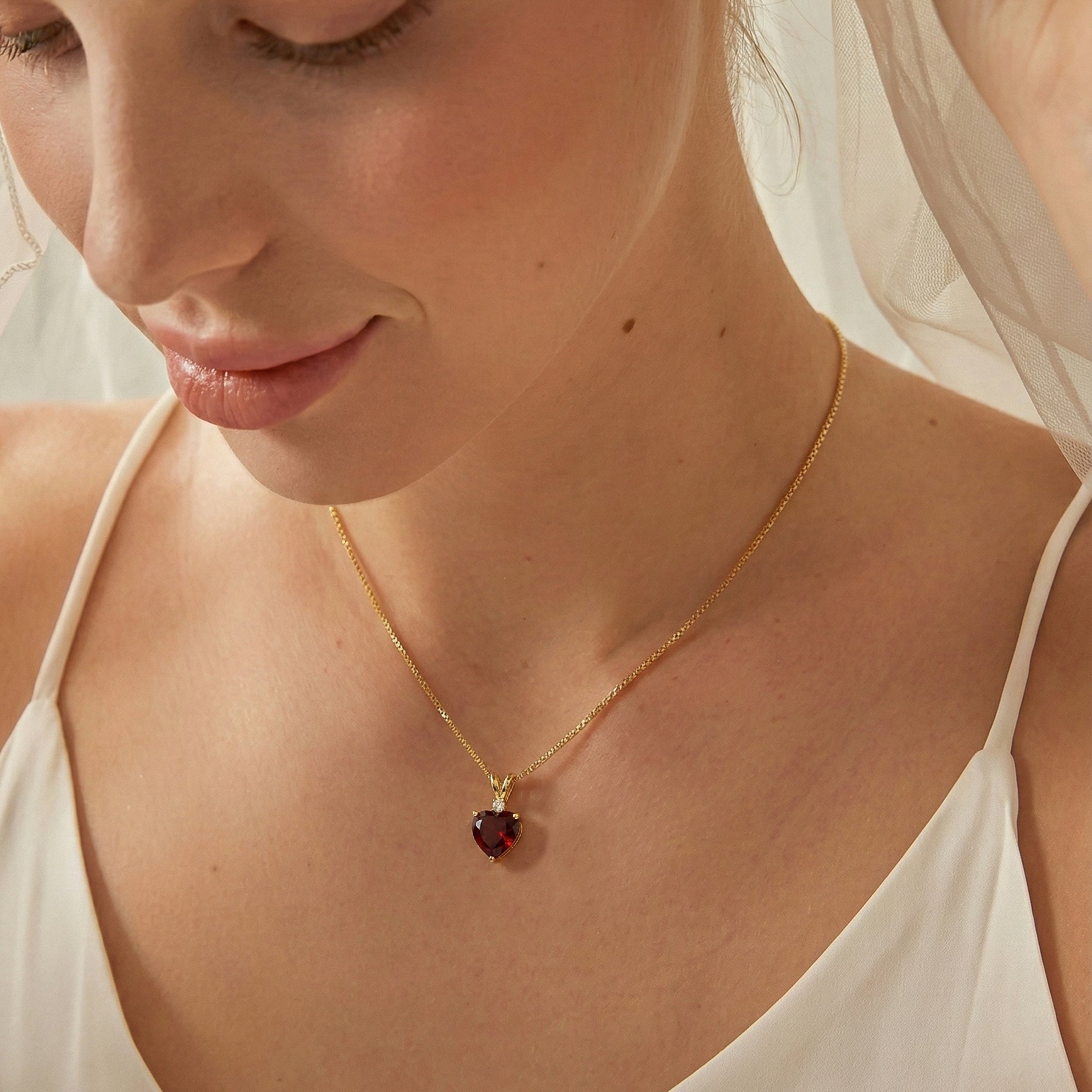 Garnet Heart Pendant Necklace in Yellow Gold Plated 1.5ct