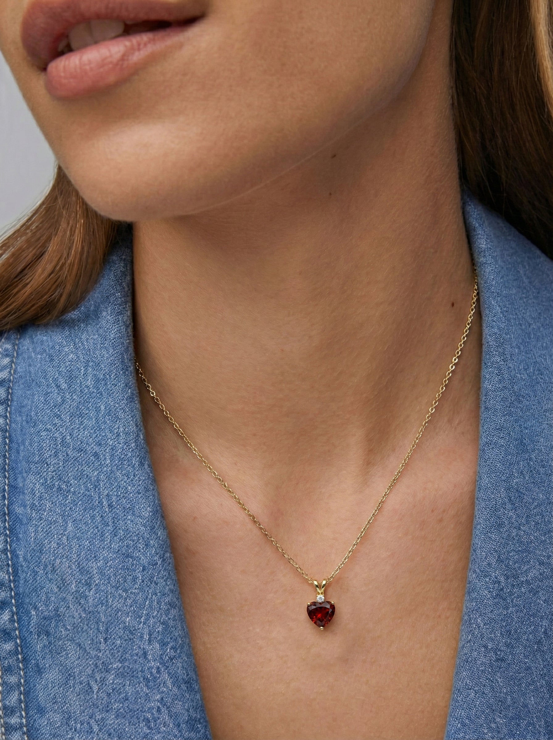 Garnet Heart Pendant Necklace in Yellow Gold Plated 1.5ct