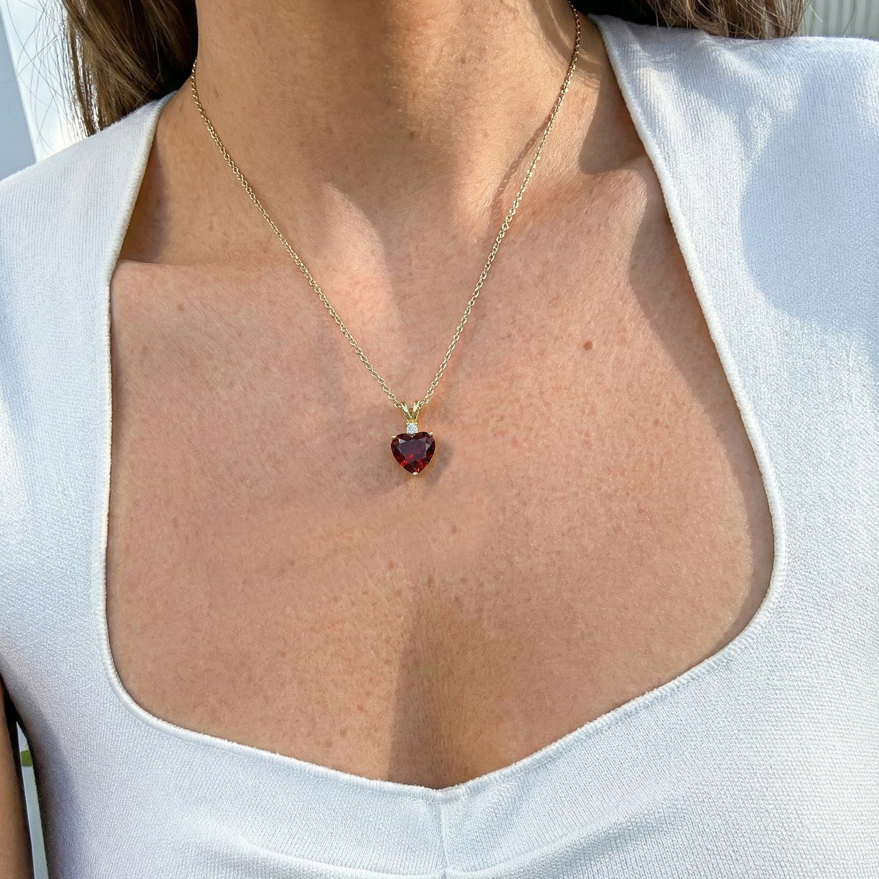 Natural Garnet Heart Pendant Necklace in 925 Sterling Silver 1.5ct