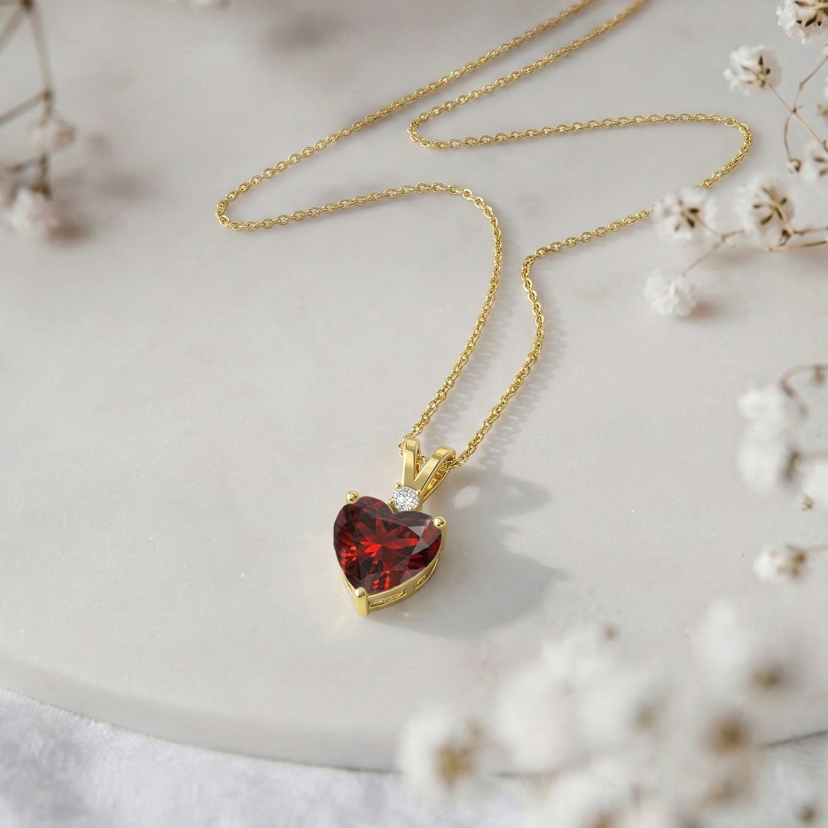 Garnet Heart Pendant Necklace in Yellow Gold Plated 1.5ct