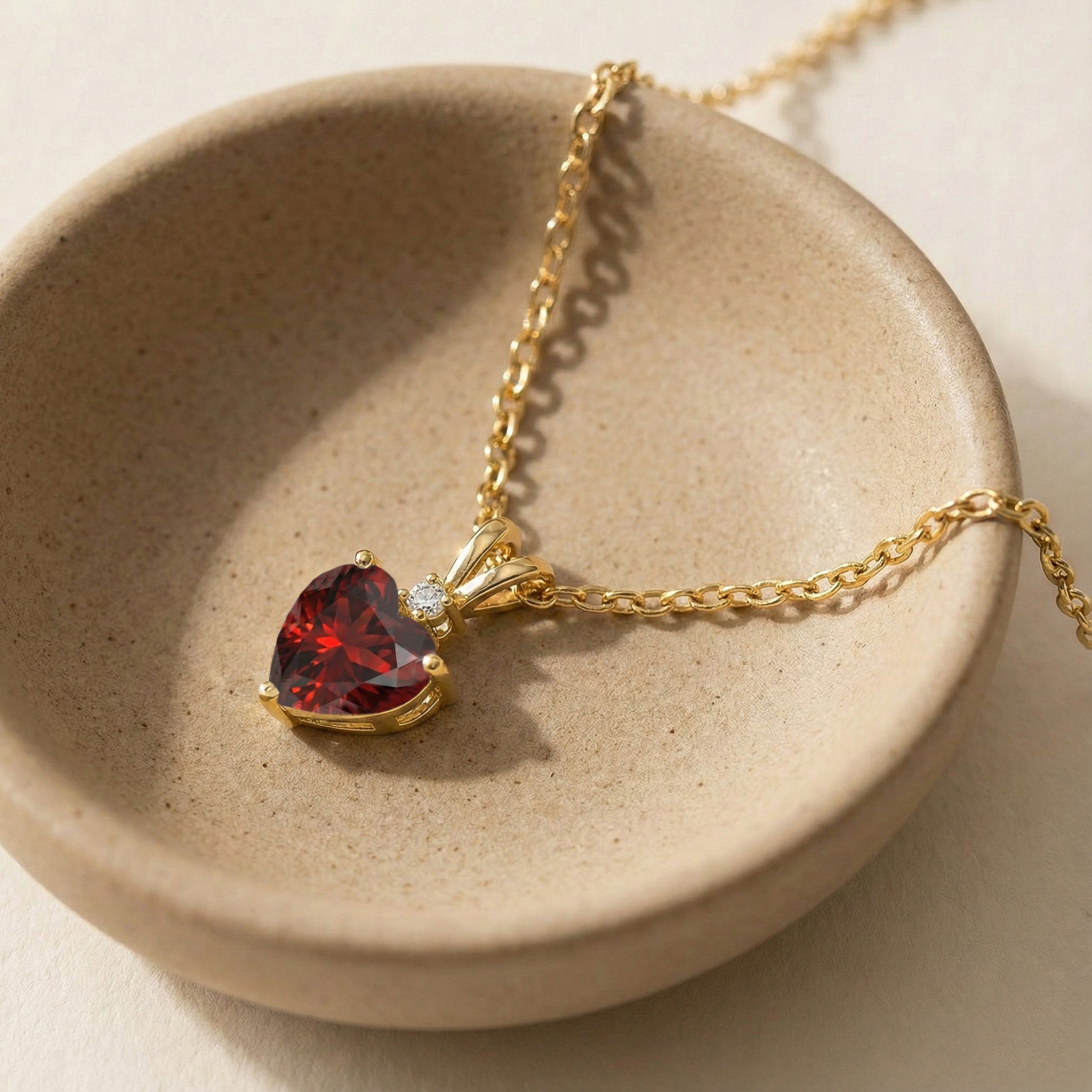 Garnet Heart Pendant Necklace in Yellow Gold Plated 1.5ct