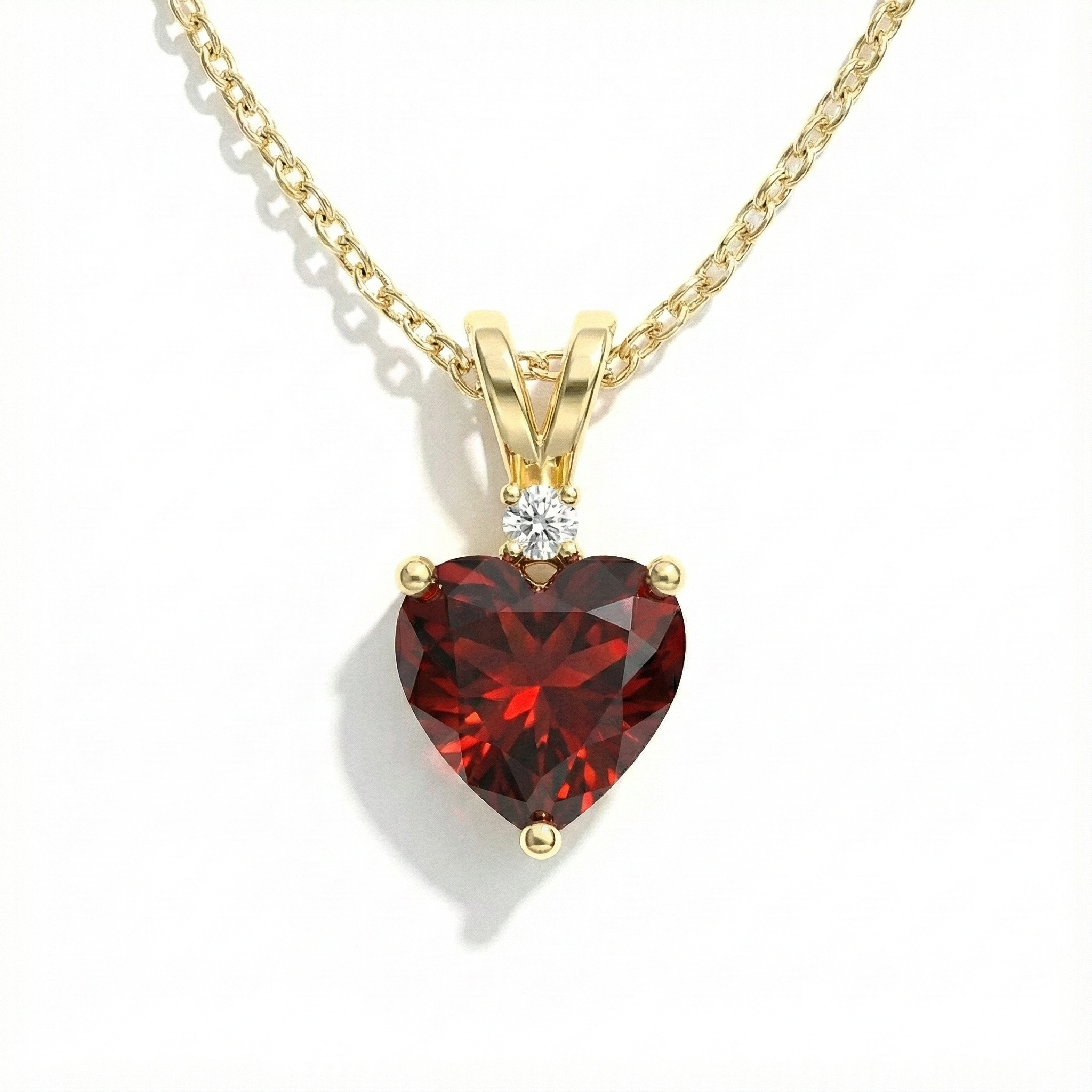 Garnet Heart Pendant Necklace in Yellow Gold Plated 1.5ct