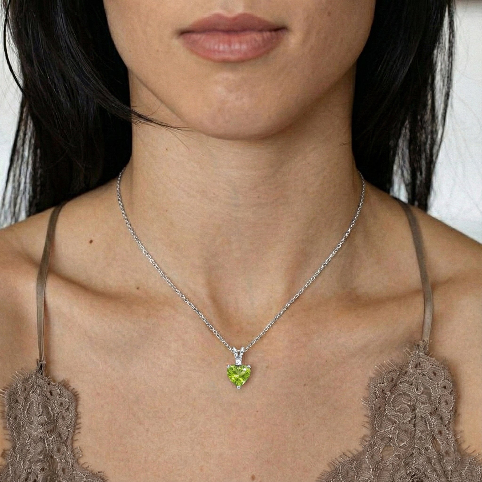 Natural Peridot Heart Pendant Necklace in 925 Sterling Silver 1.5ct