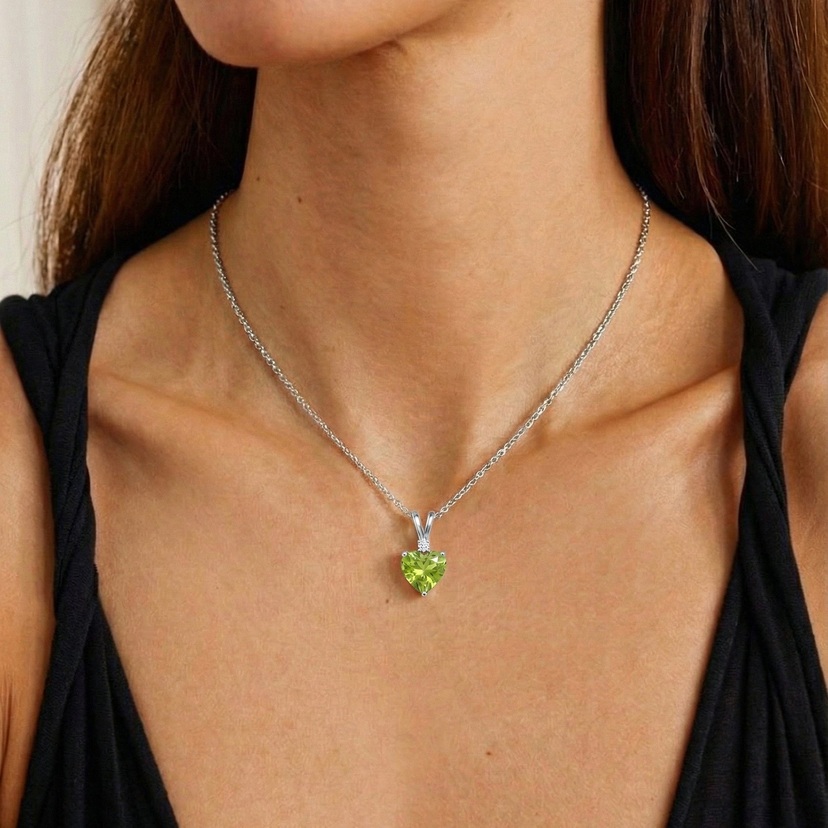 Natural Peridot Heart Pendant Necklace in 925 Sterling Silver 1.5ct
