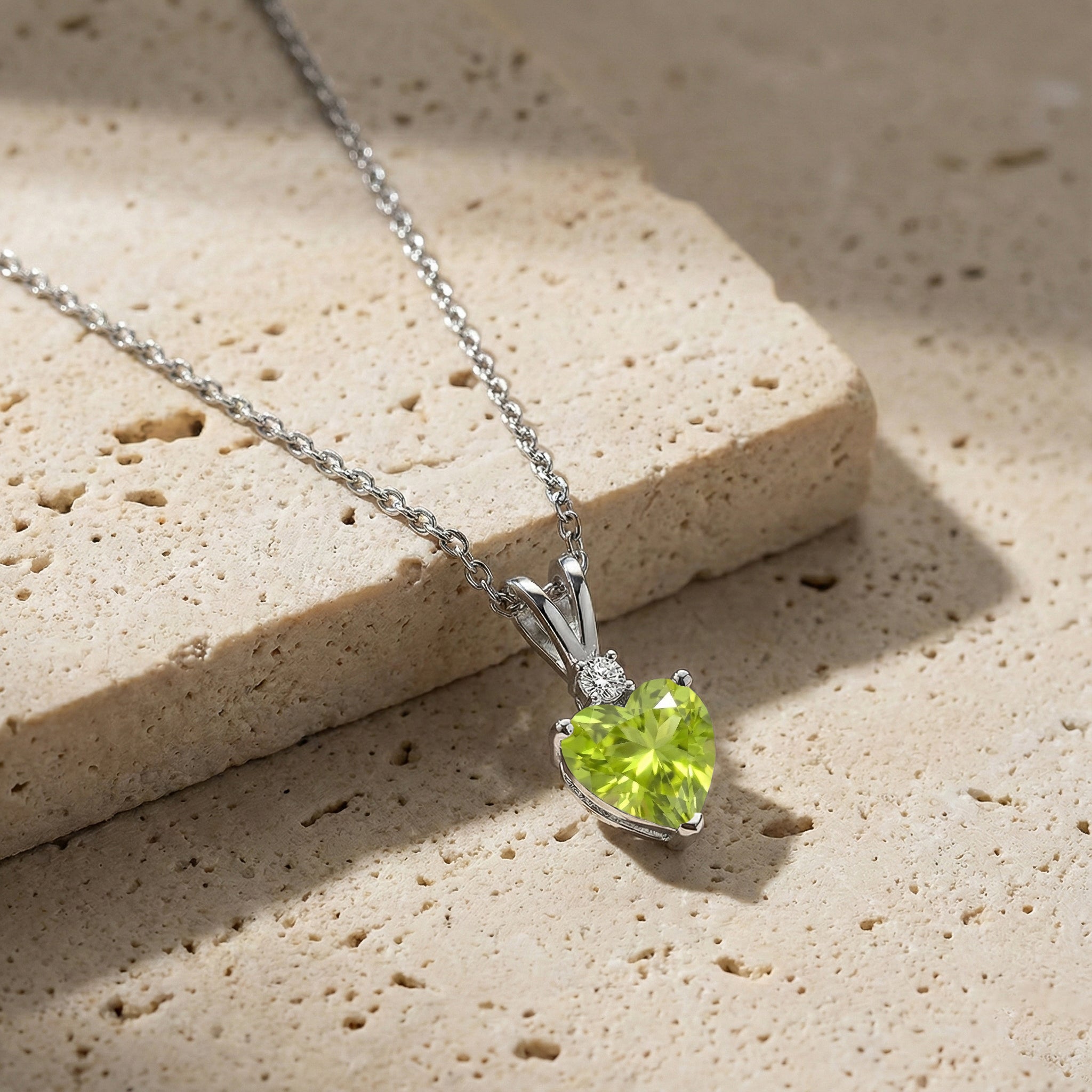 Natural Peridot Heart Pendant Necklace in 925 Sterling Silver 1.5ct