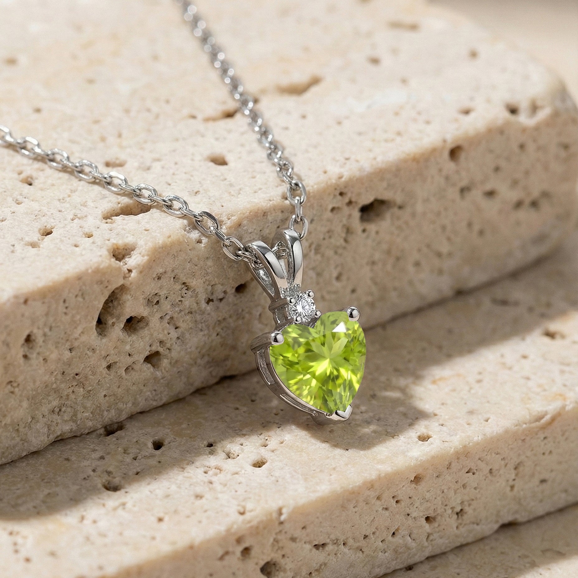 Natural Peridot Heart Pendant Necklace in 925 Sterling Silver 1.5ct