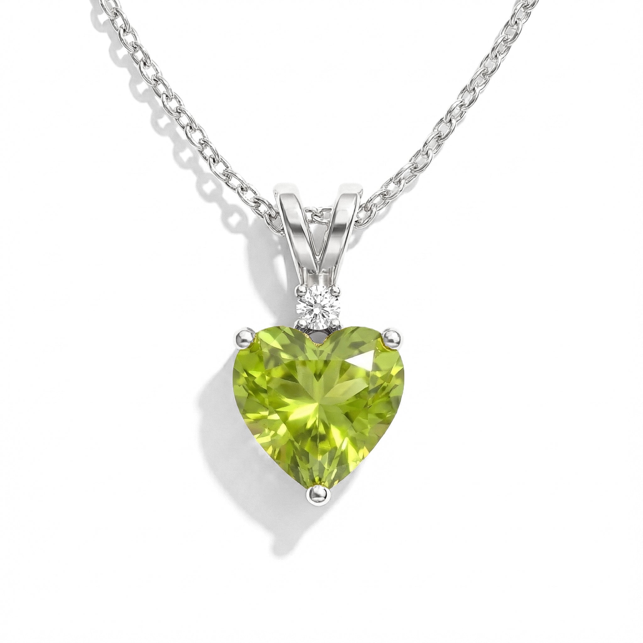 Natural Peridot Heart Pendant Necklace in 925 Sterling Silver 1.5ct