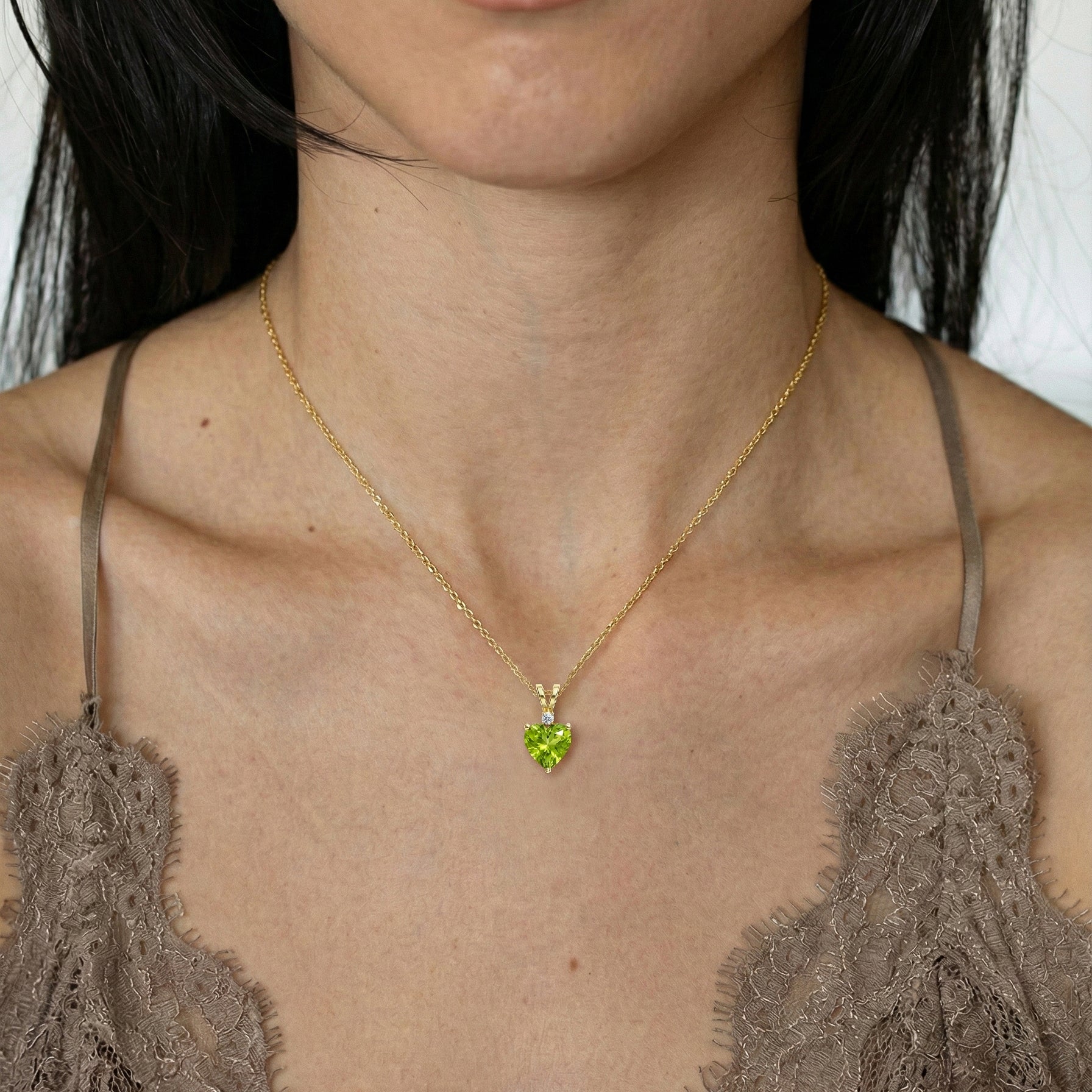 Natural Peridot Heart Pendant Necklace in 925 Sterling Silver 1.5ct