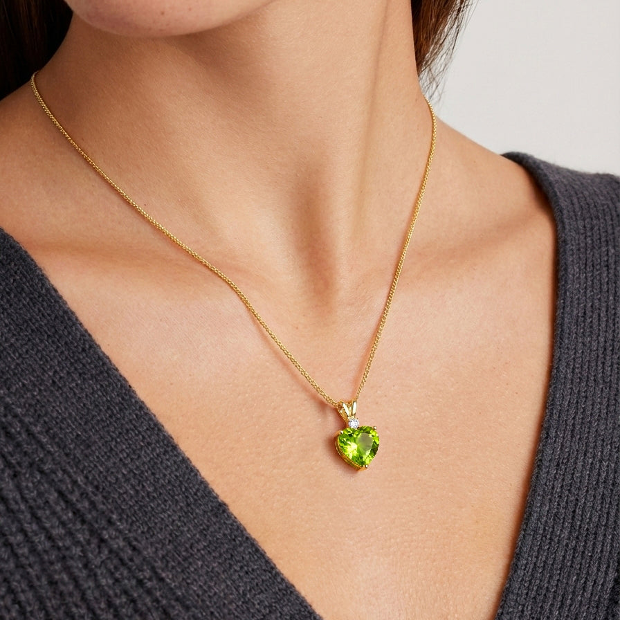 Peridot Heart Pendant Necklace in Yellow Gold Plated 1.5ct