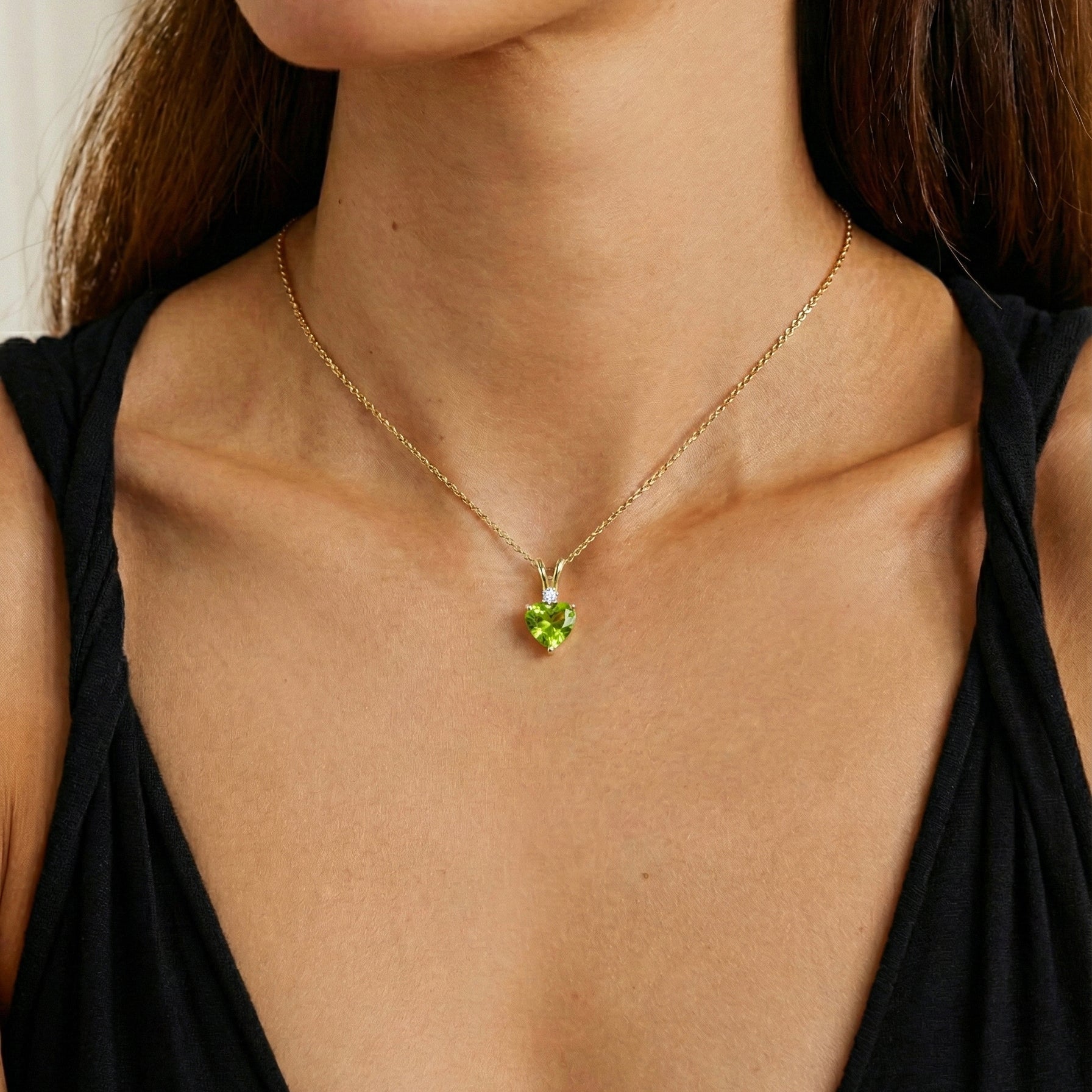 Natural Peridot Heart Pendant Necklace in 925 Sterling Silver 1.5ct