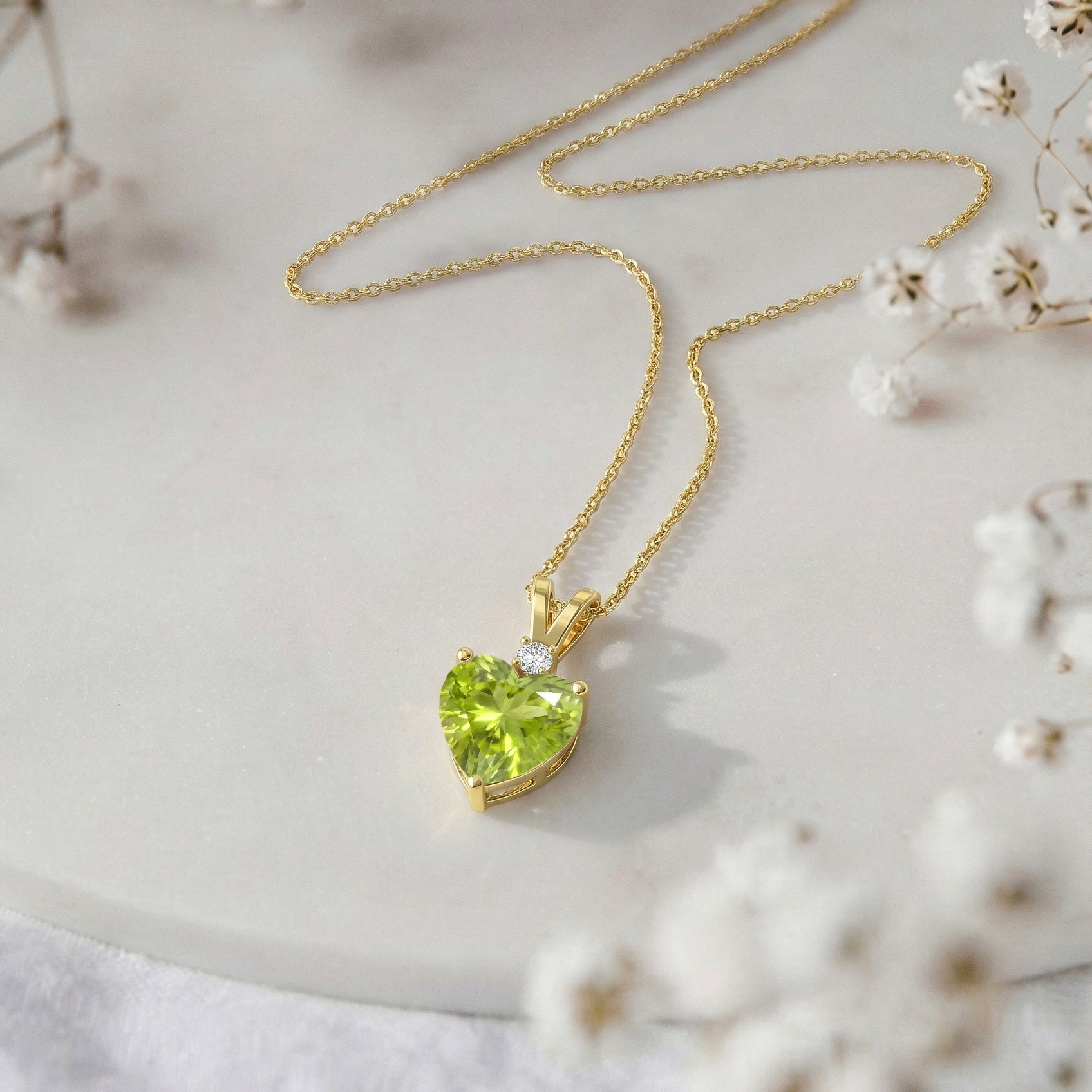 Natural Peridot Heart Pendant Necklace in 925 Sterling Silver 1.5ct