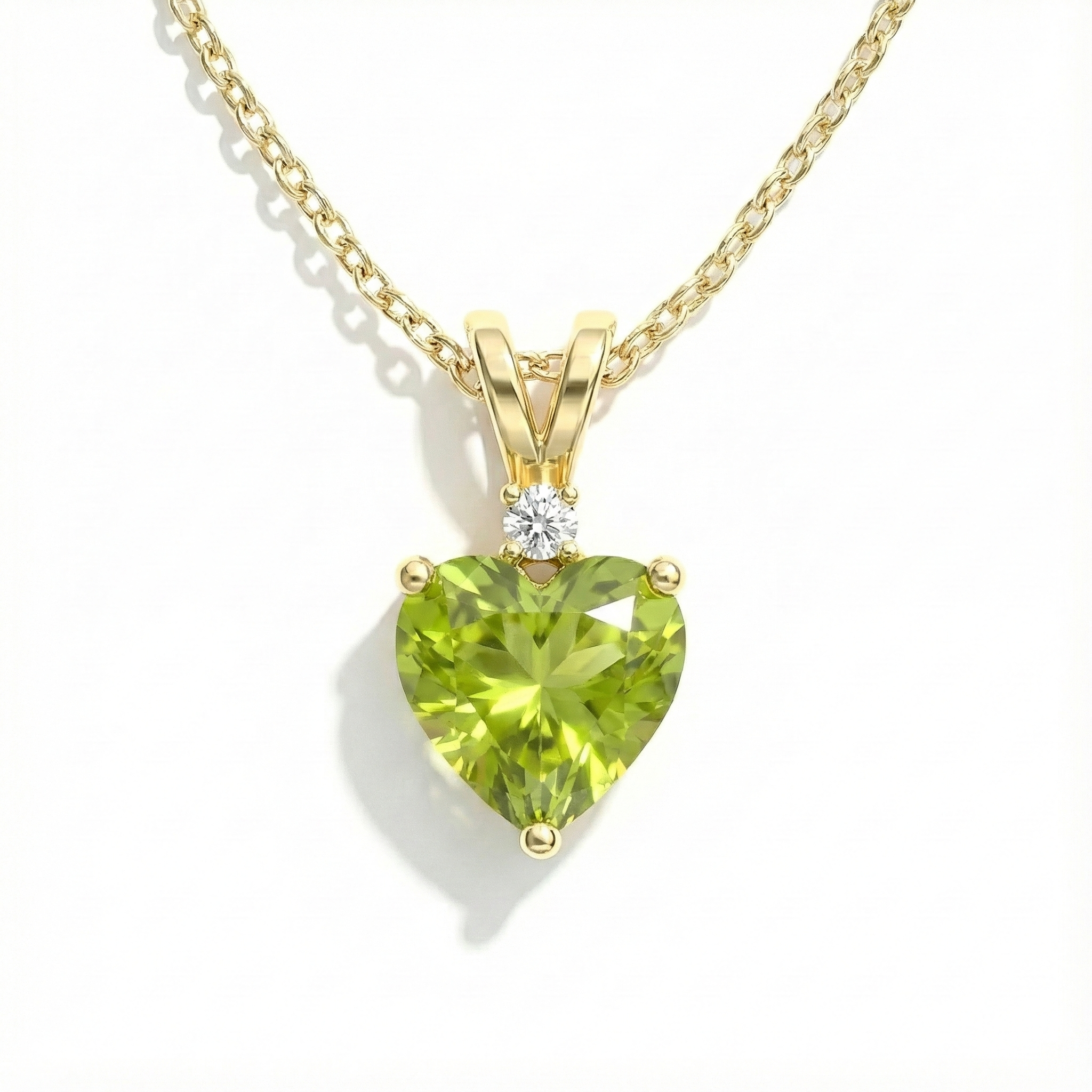 Natural Peridot Heart Pendant Necklace in 925 Sterling Silver 1.5ct