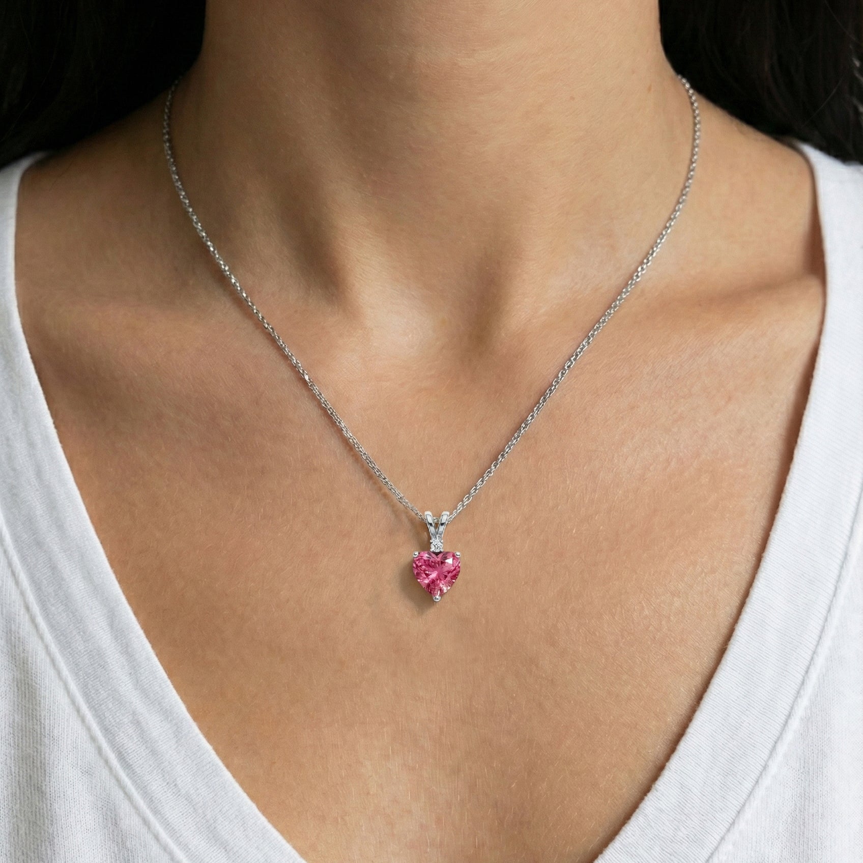 Pink Tourmaline Heart Pendant Necklace in 925 Sterling Silver 1.5ct