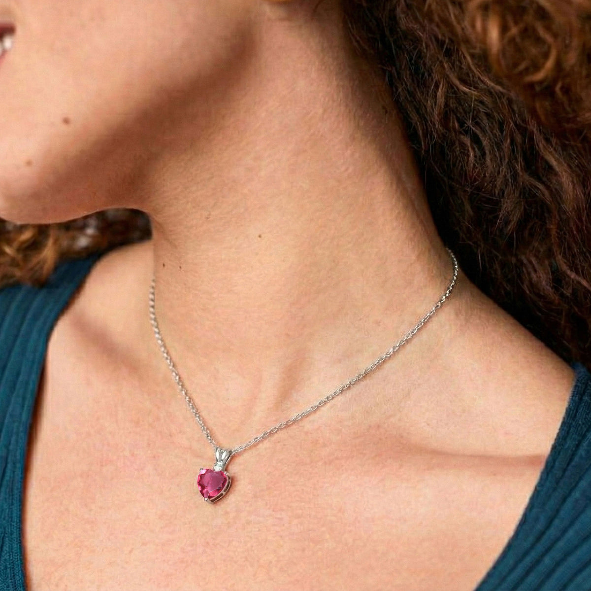 Pink Tourmaline Heart Pendant Necklace in 925 Sterling Silver 1.5ct