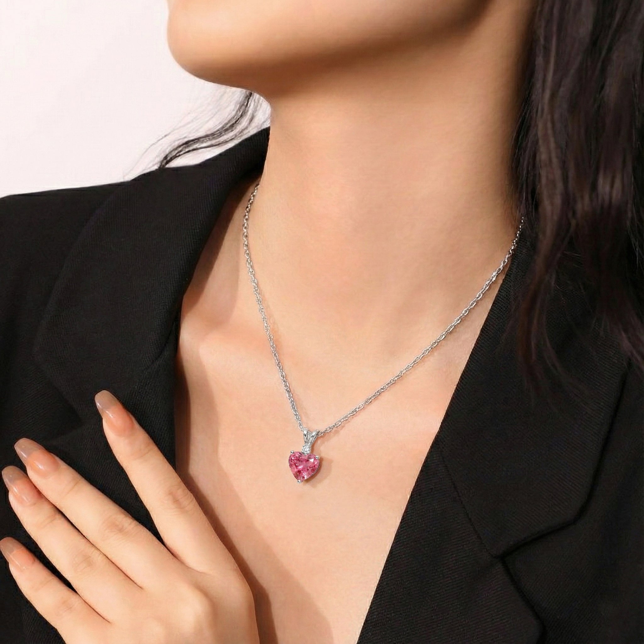 Pink Tourmaline Heart Pendant Necklace in 925 Sterling Silver 1.5ct