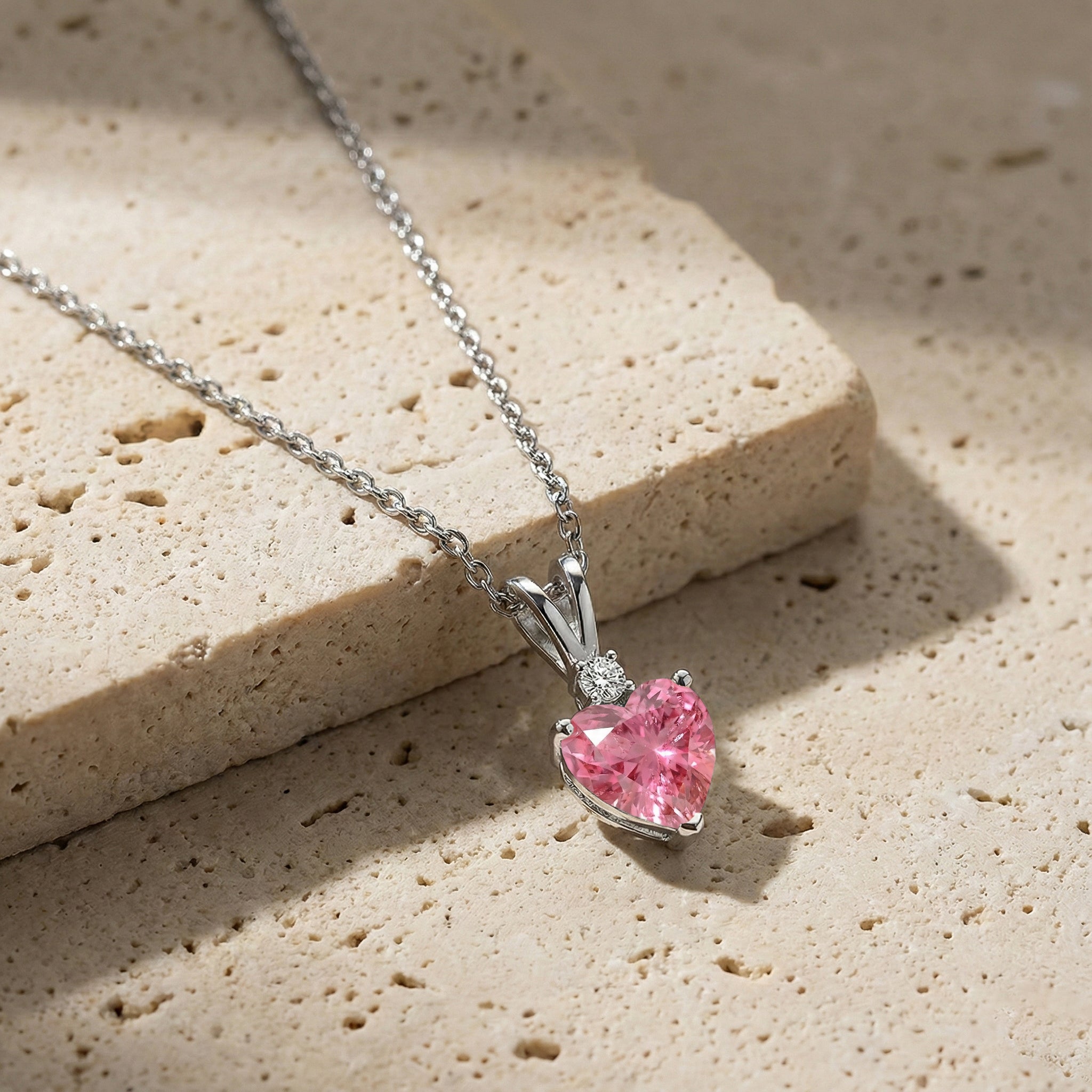 Pink Tourmaline Heart Pendant Necklace in 925 Sterling Silver 1.5ct