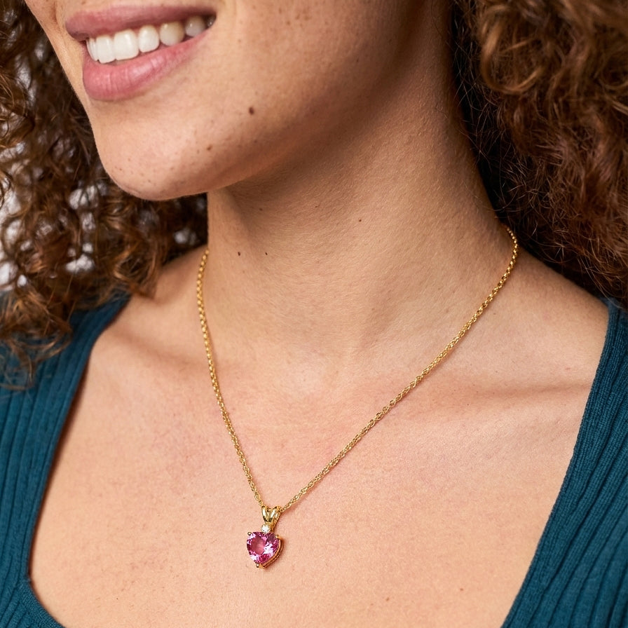 Pink Tourmaline Heart Pendant Necklace in 925 Sterling Silver 1.5ct