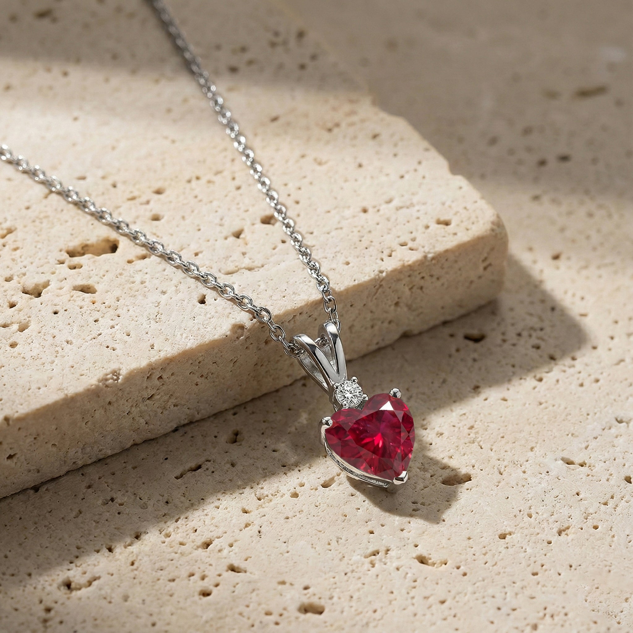 Ruby Heart Pendant Necklace in 925 Sterling Silver 1.5ct