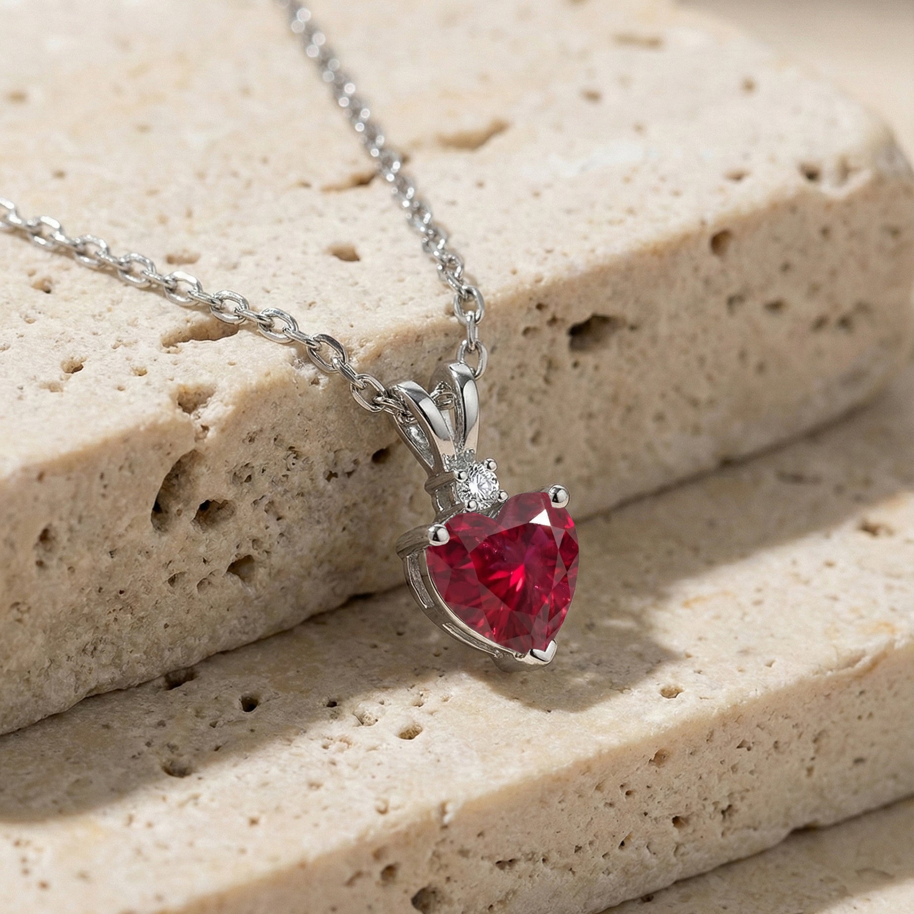 Ruby Heart Pendant Necklace in 925 Sterling Silver 1.5ct