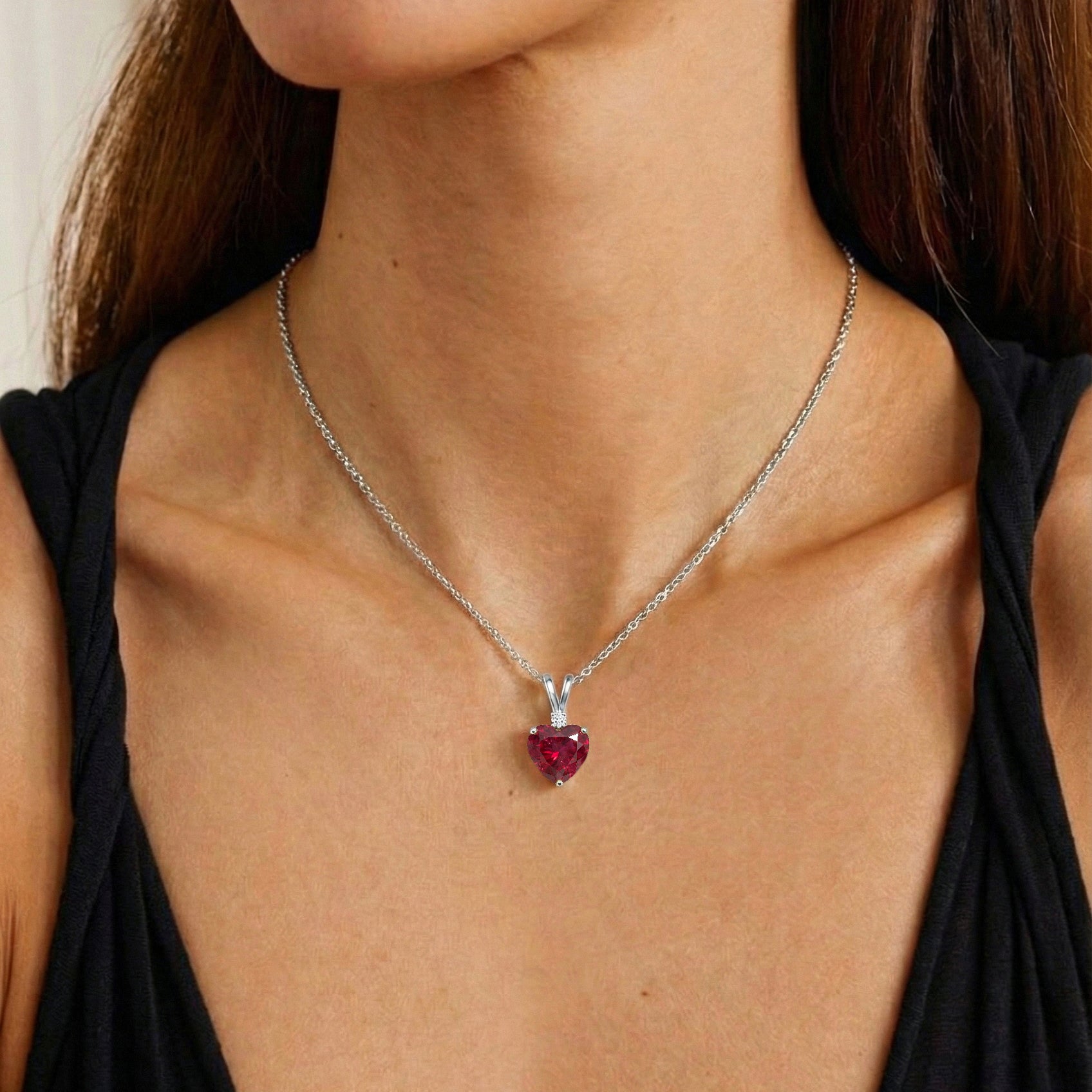 Ruby Heart Pendant Necklace in 925 Sterling Silver 1.5ct