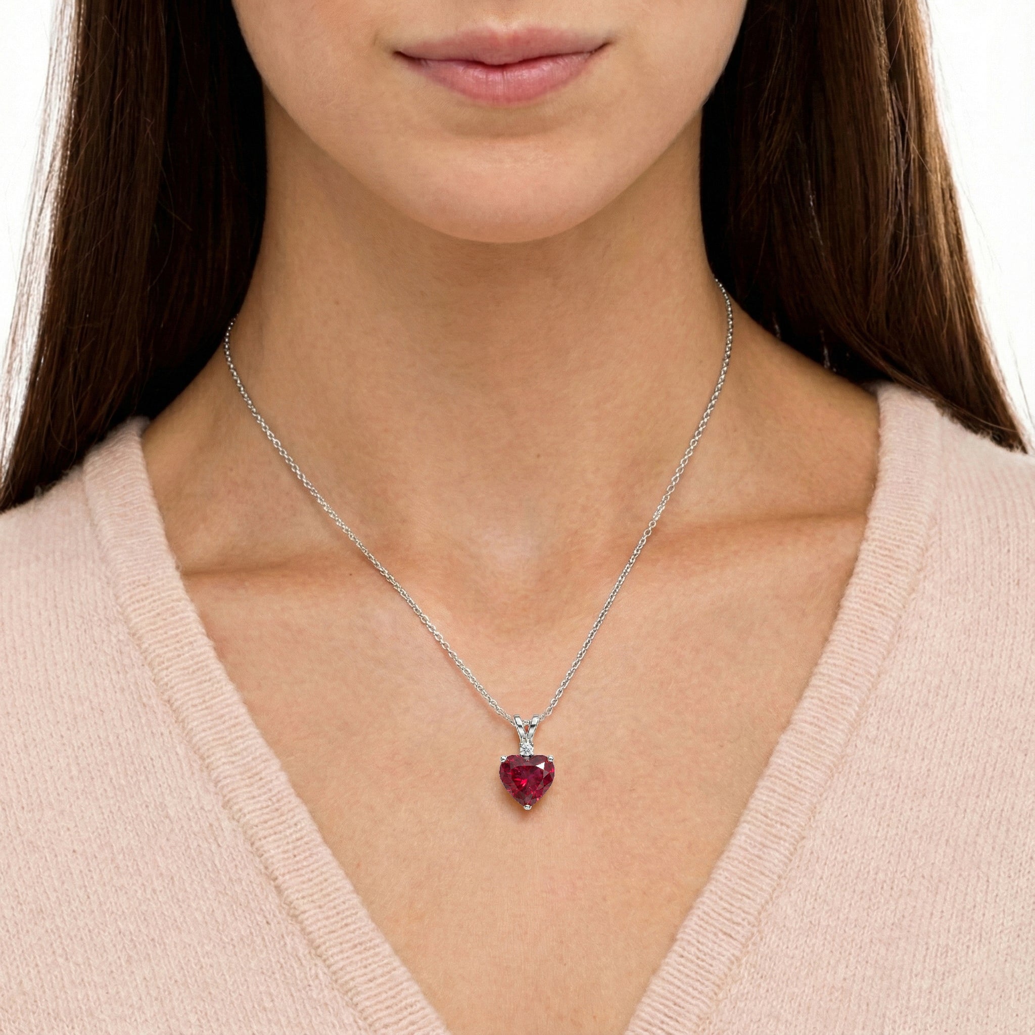 Ruby Heart Pendant Necklace in 925 Sterling Silver 1.5ct