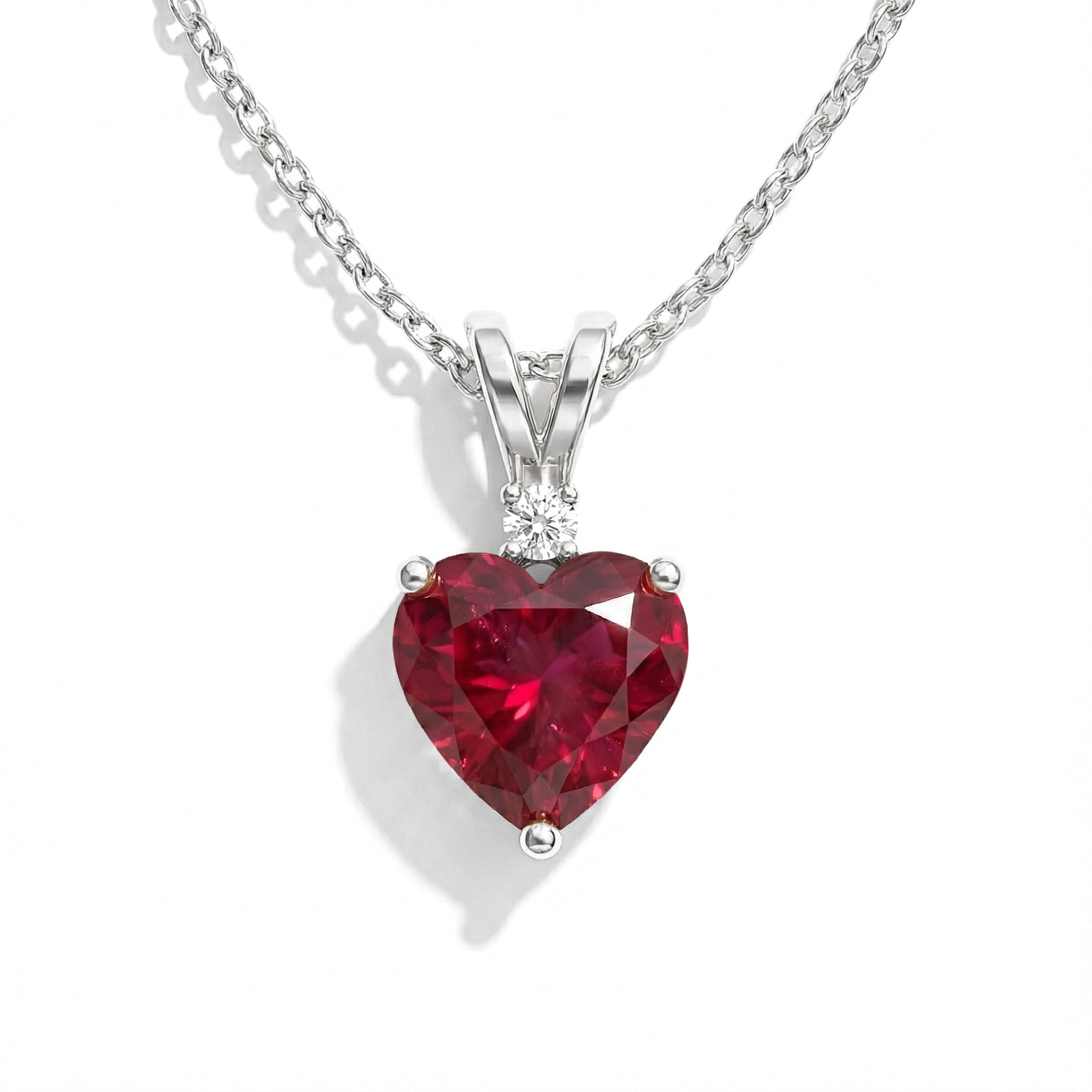 Ruby Heart Pendant Necklace in 925 Sterling Silver 1.5ct