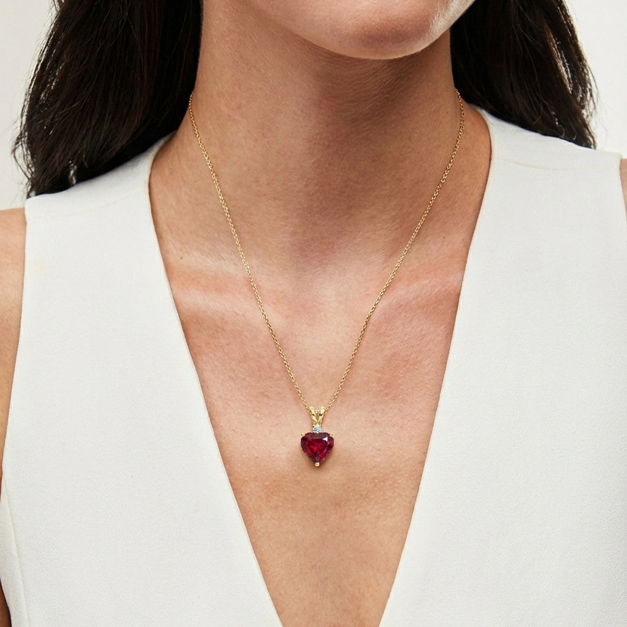 Ruby Heart Pendant Necklace in Yellow Gold Plated 1.5ct