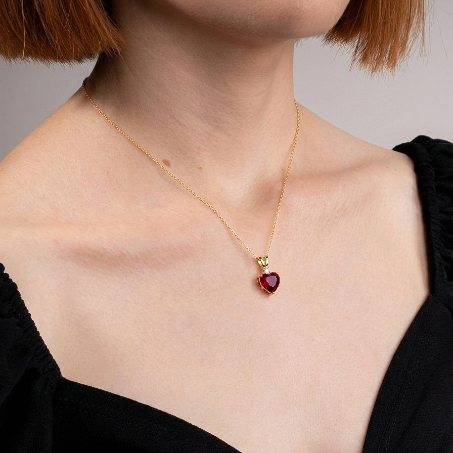 Ruby Heart Pendant Necklace in Yellow Gold Plated 1.5ct