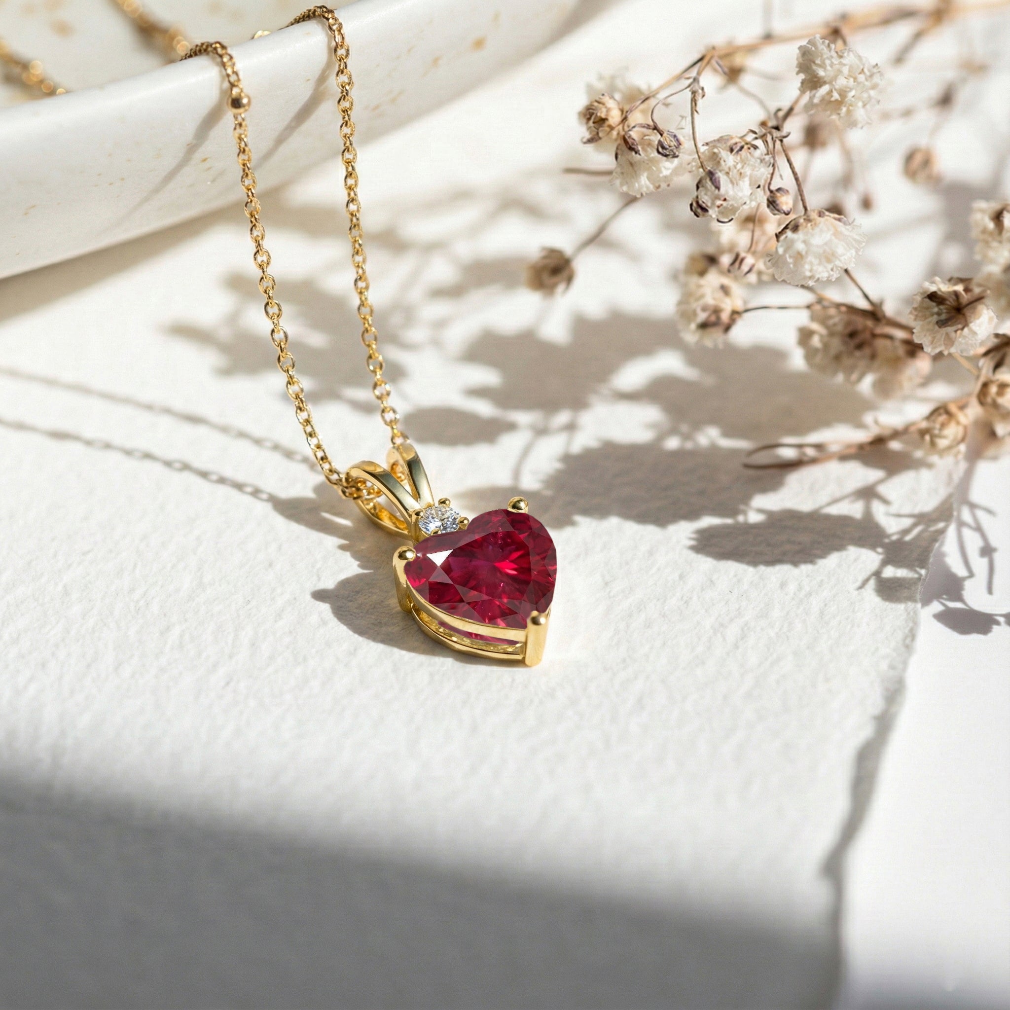 Ruby Heart Pendant Necklace in 925 Sterling Silver 1.5ct