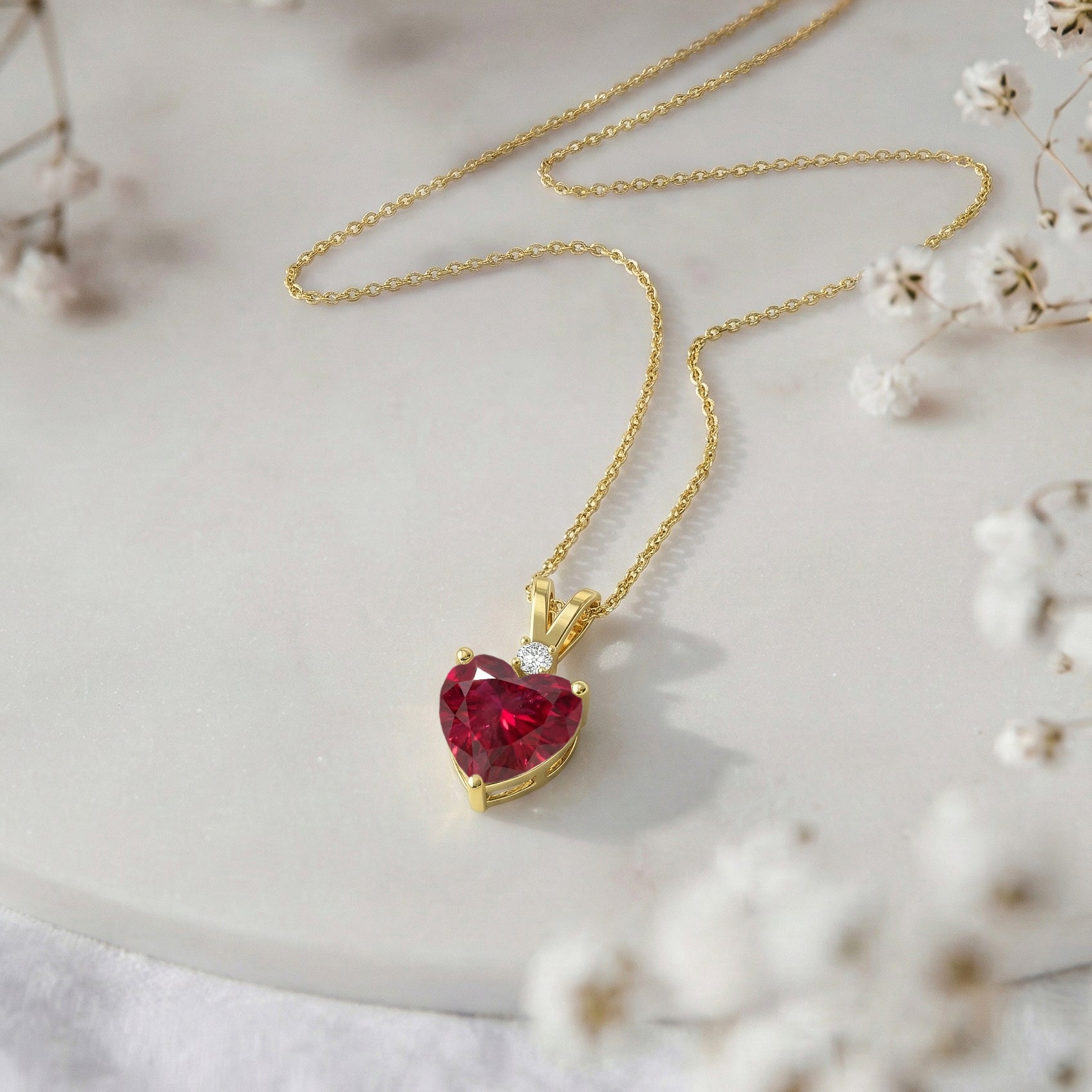 Ruby Heart Pendant Necklace in Yellow Gold Plated 1.5ct