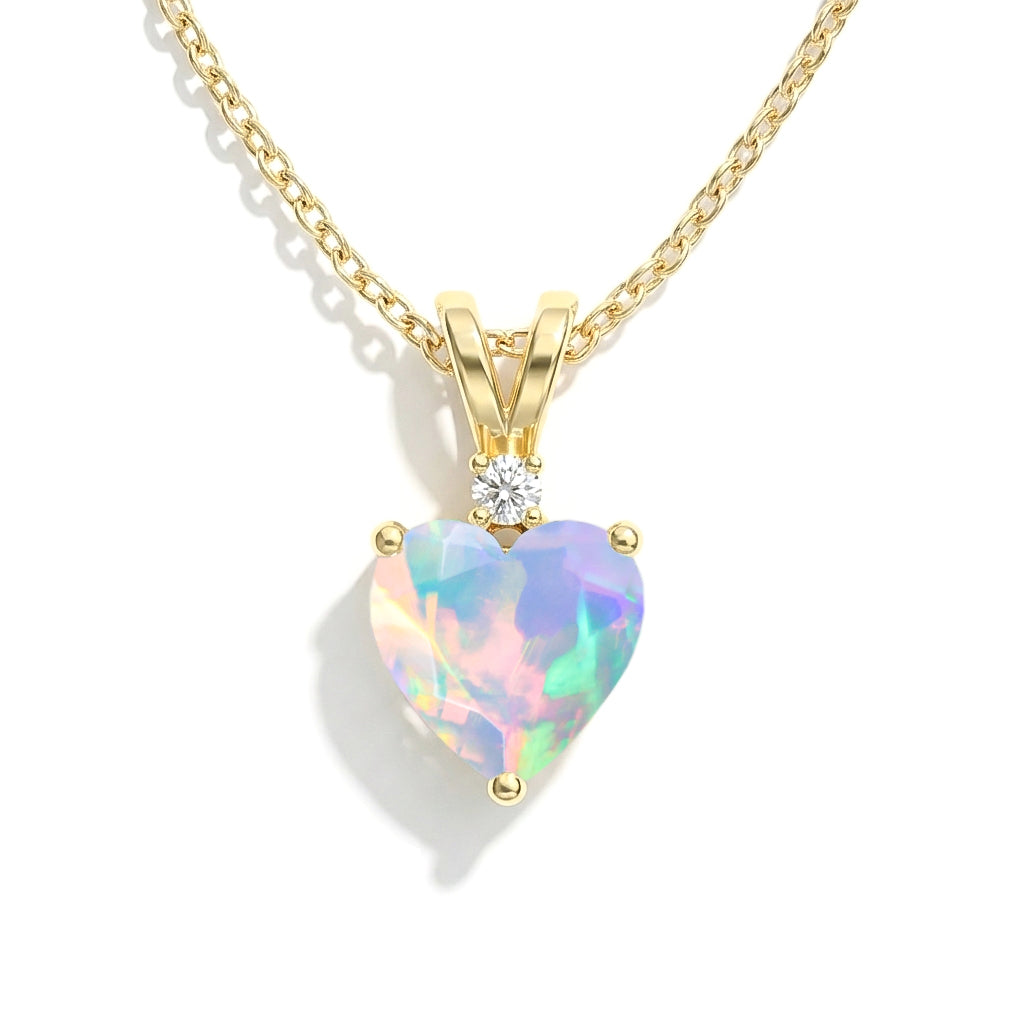 White Opal Heart Pendant Necklace in Yellow Gold Plated 1.5ct