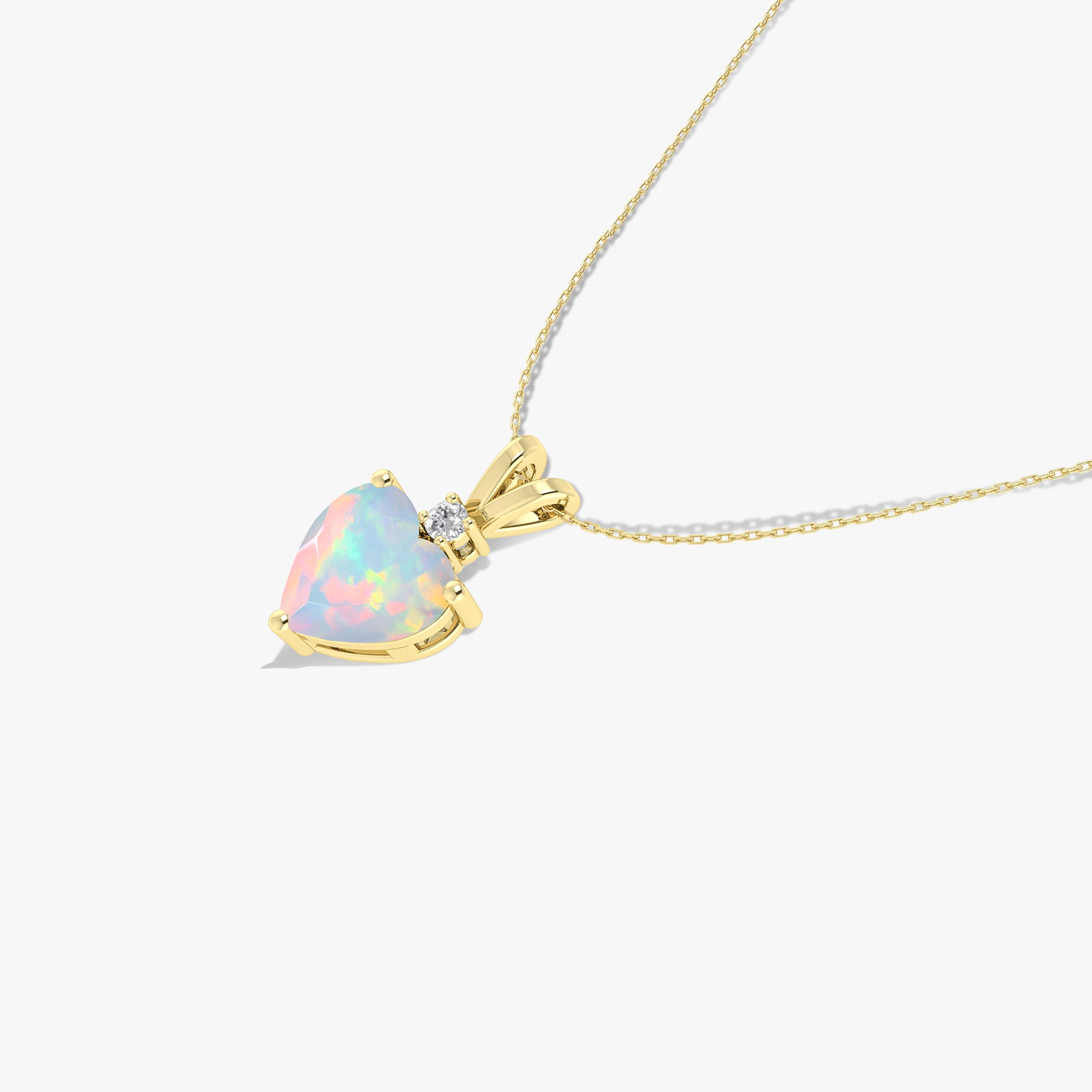 White Opal Heart Pendant Necklace in 925 Sterling Silver 7mm 1.2ct