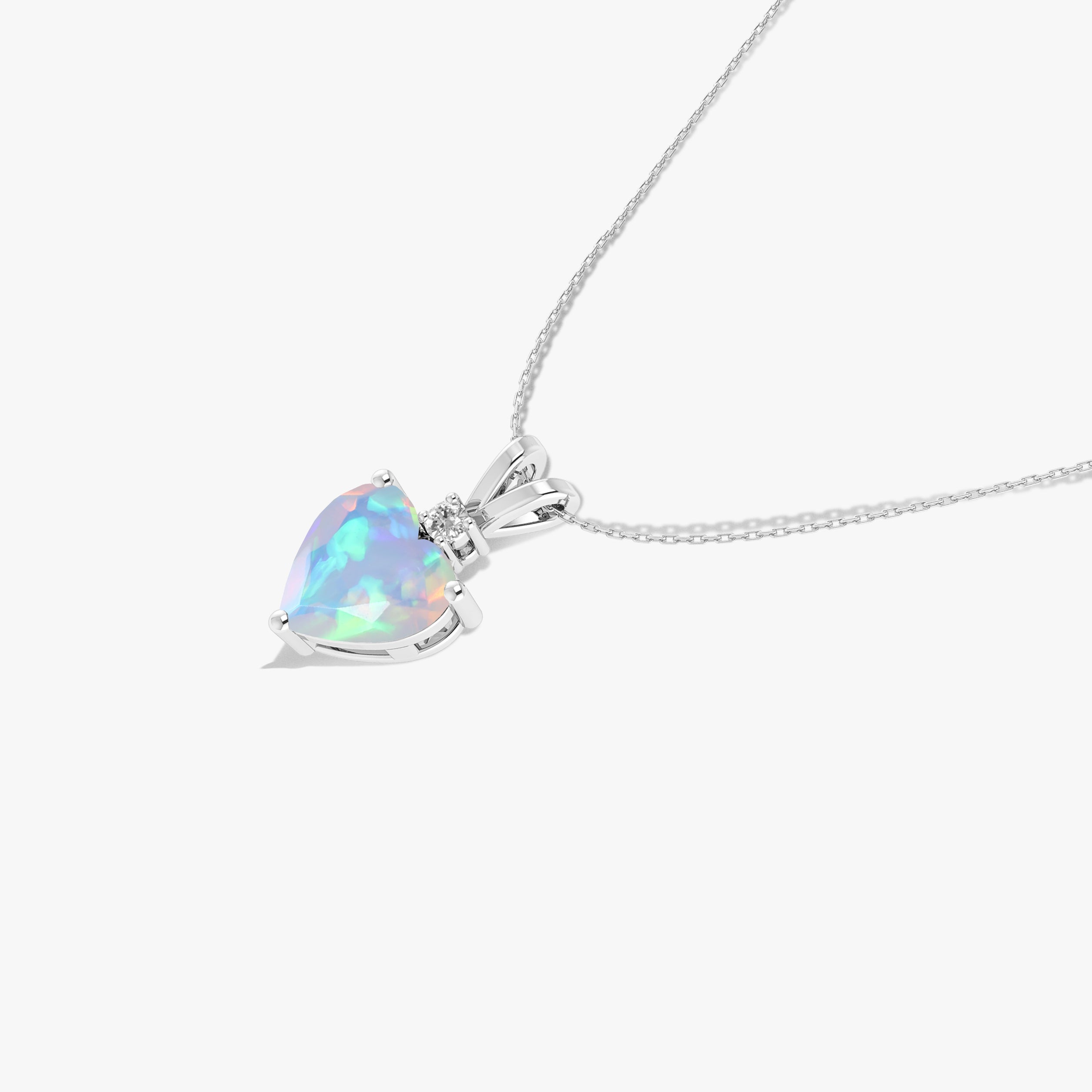 White Opal Heart Pendant Necklace in 925 Sterling Silver 7mm 1.2ct