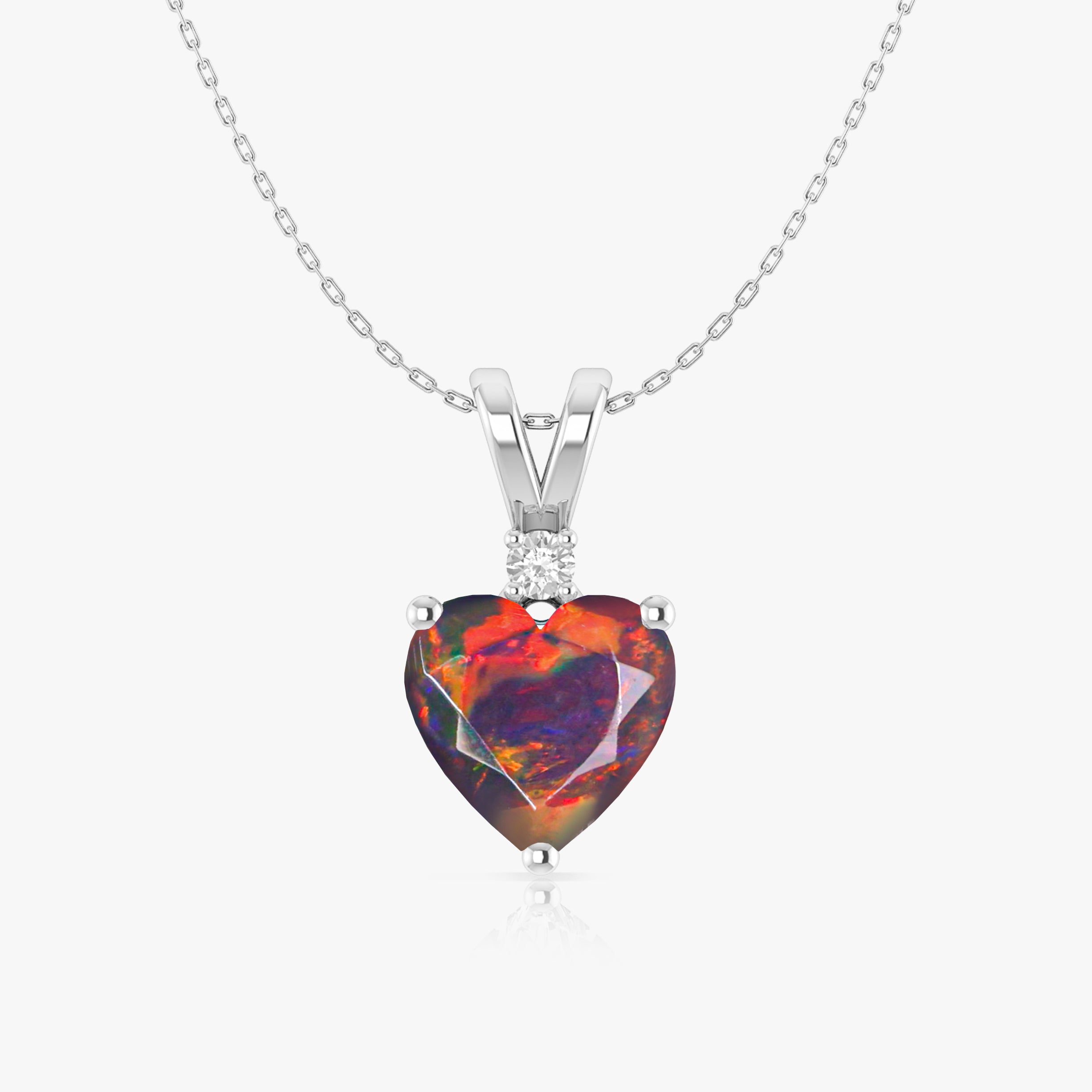 Black Opal Heart Pendant Necklace in 925 Sterling Silver 7mm 1.2ct