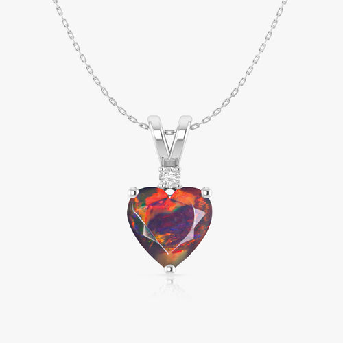 Black Opal Heart Pendant Necklace in 925 Sterling Silver 7mm 1.2ct