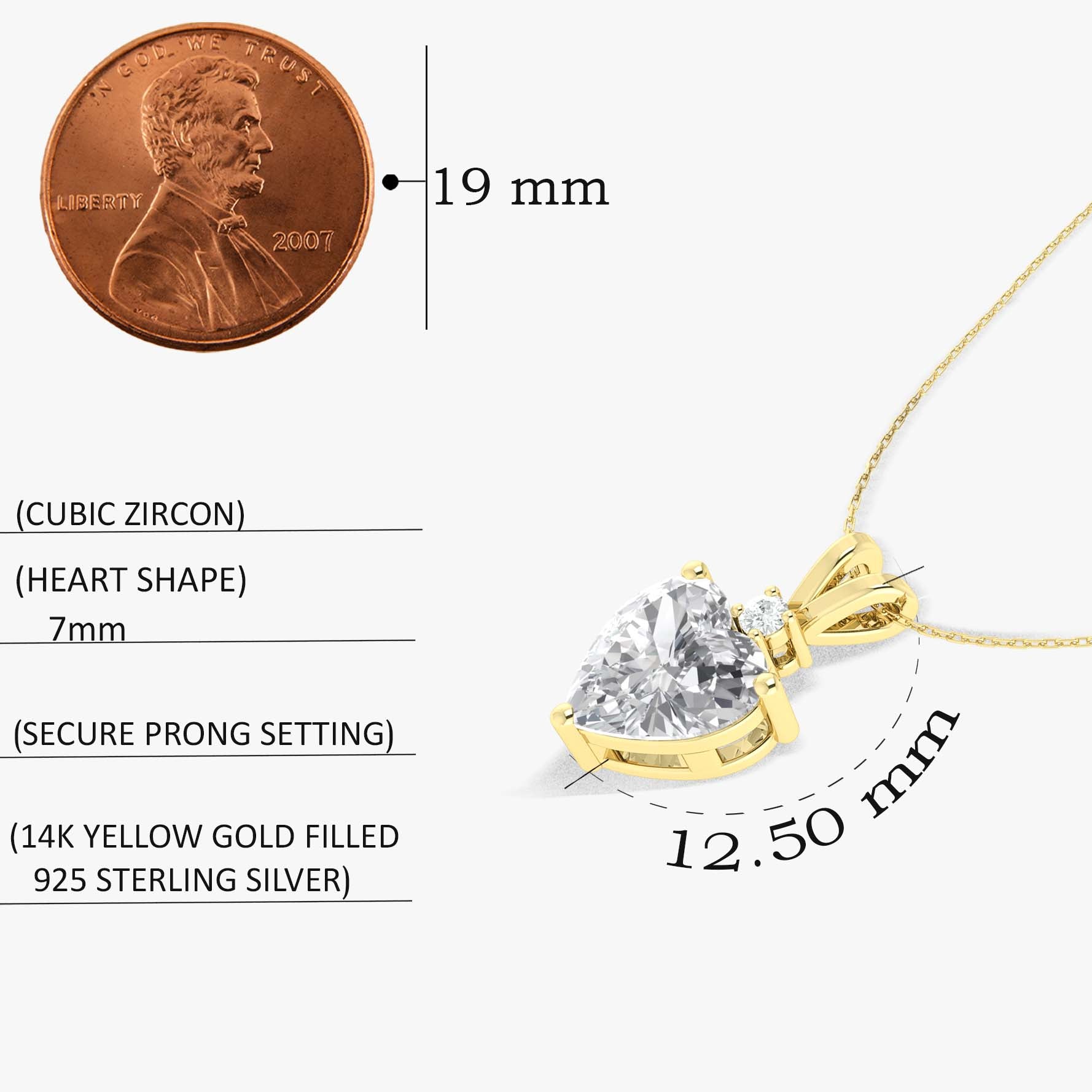 Cubic Zirconia Heart Pendant Necklace in 925 Sterling Silver 7mm 1.5ct