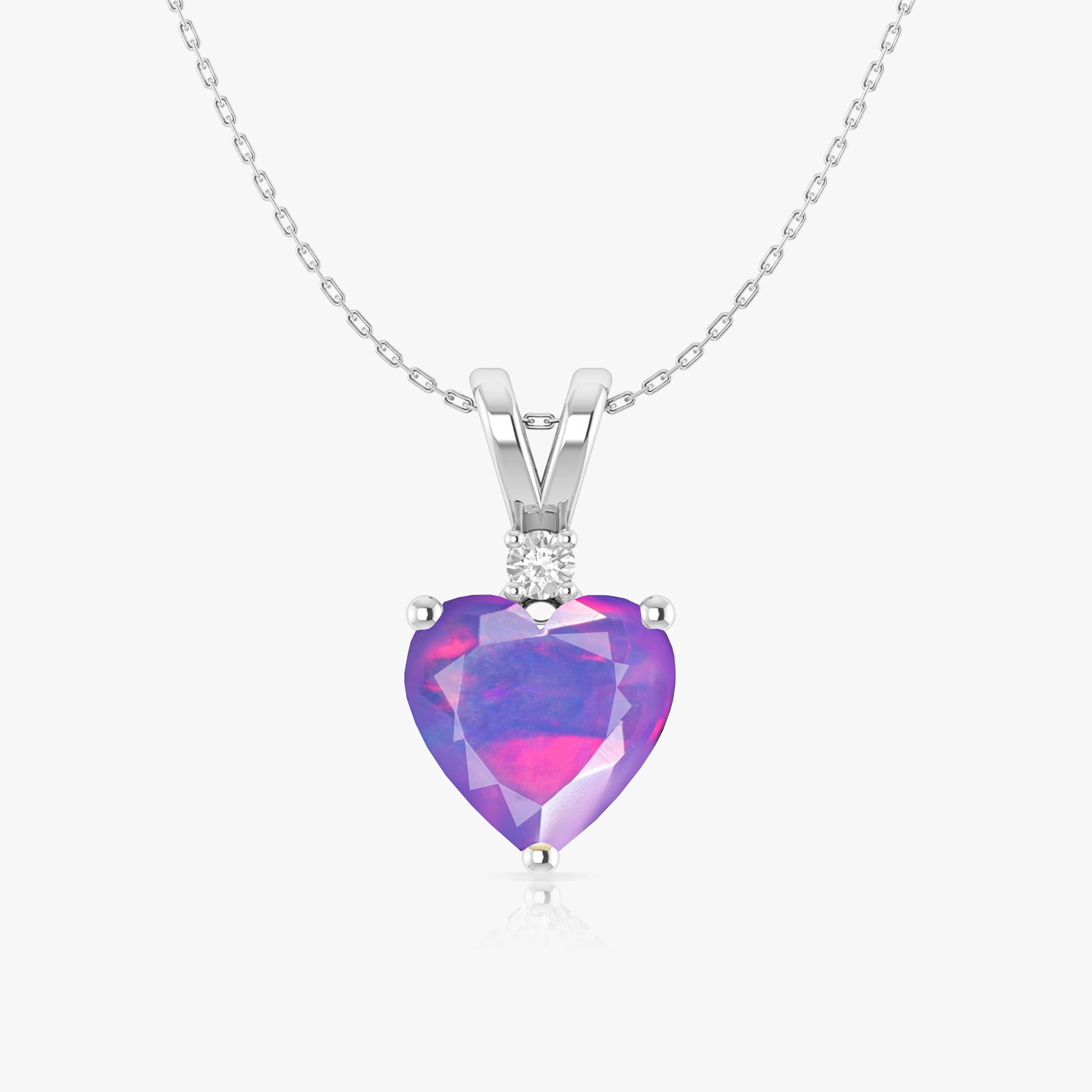 Lavender Opal Heart Pendant Necklace in 925 Sterling Silver 7mm 1.2ct