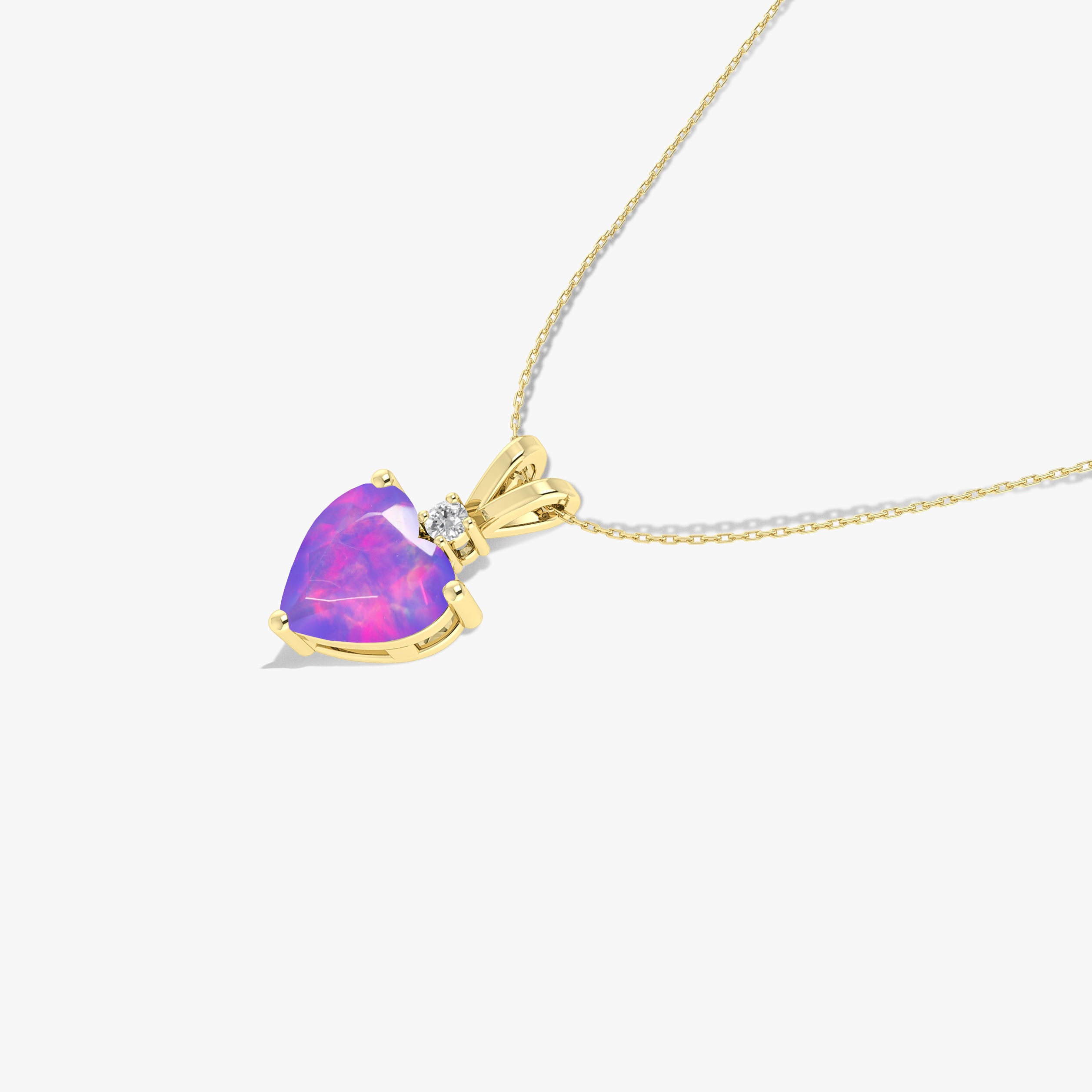 Lavender Opal Heart Pendant Necklace in 925 Sterling Silver 7mm 1.2ct