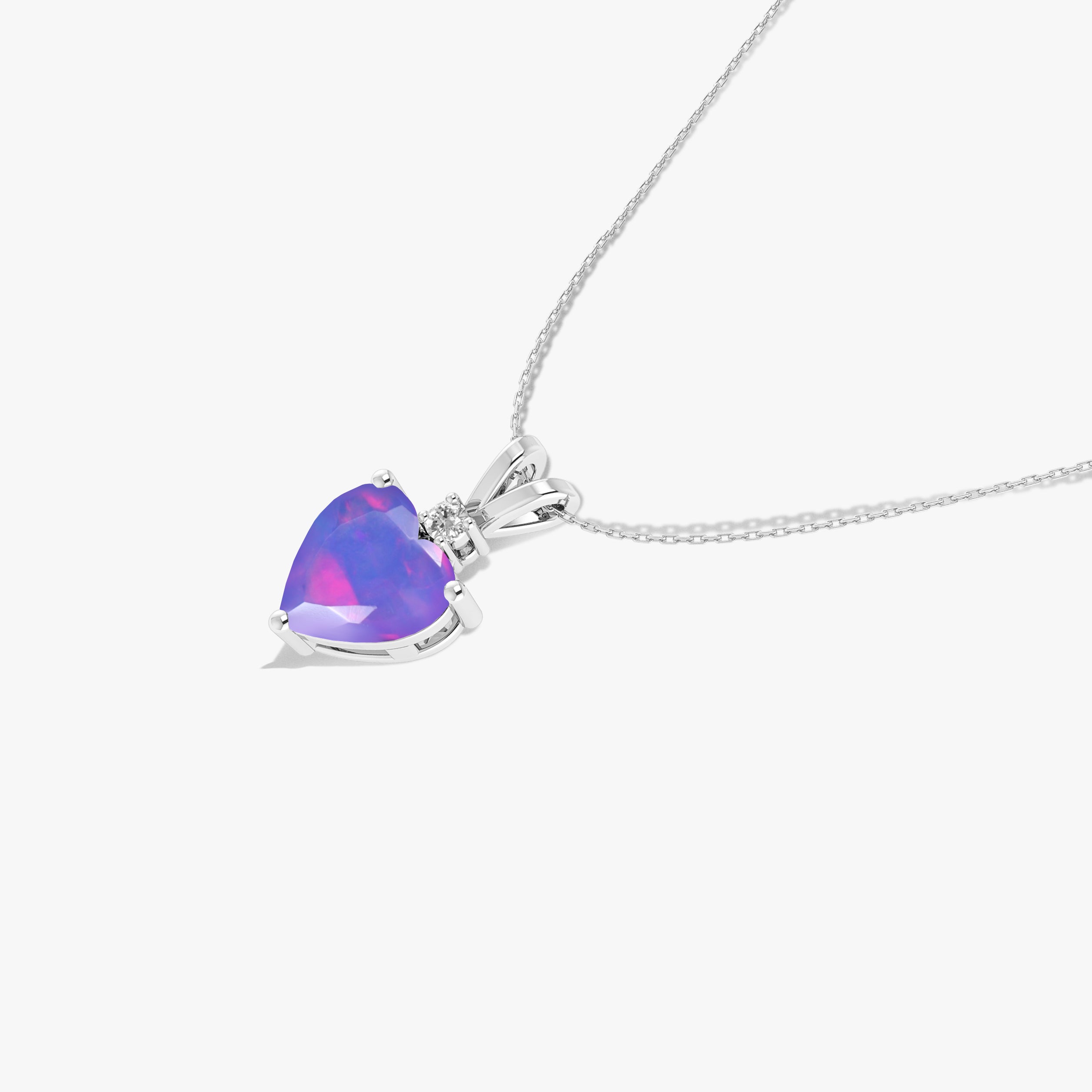 Lavender Opal Heart Pendant Necklace in 925 Sterling Silver 7mm 1.2ct