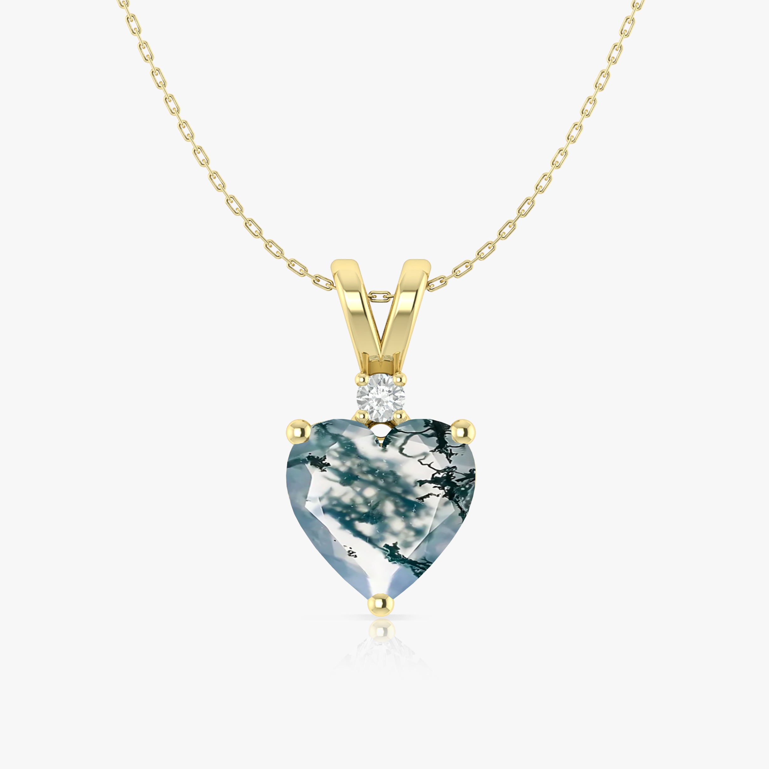 Moss Agate Heart Pendant Necklace in 925 Sterling Silver 7mm 1.5ct