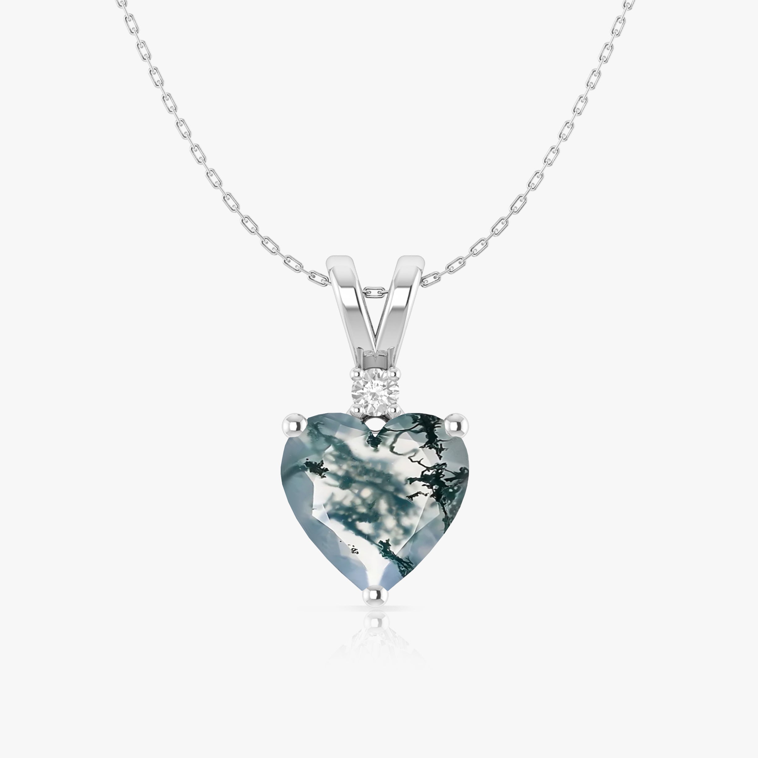 Moss Agate Heart Pendant Necklace in 925 Sterling Silver 7mm 1.5ct