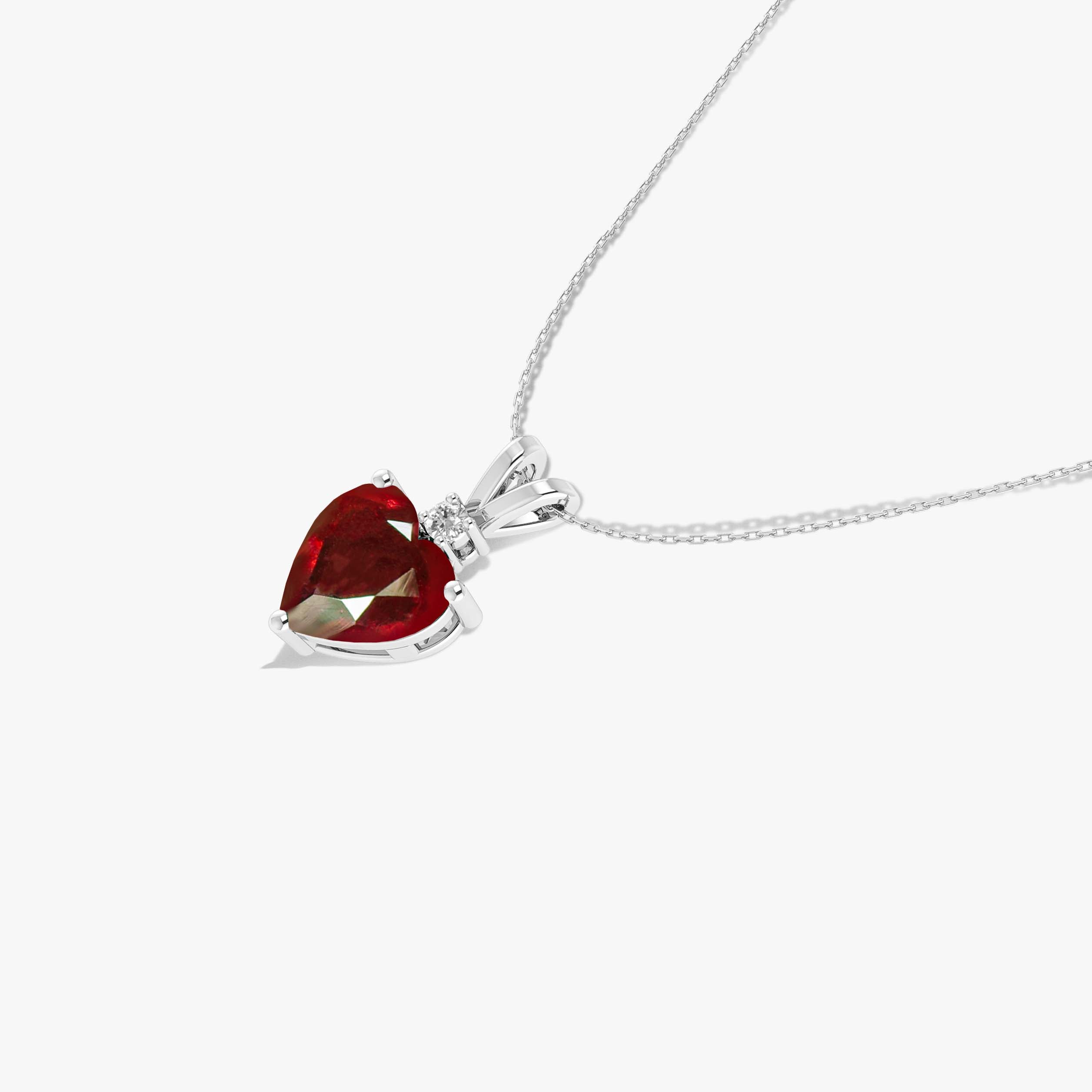 Ruby Heart Pendant Necklace in 925 Sterling Silver 7mm 1.5ct