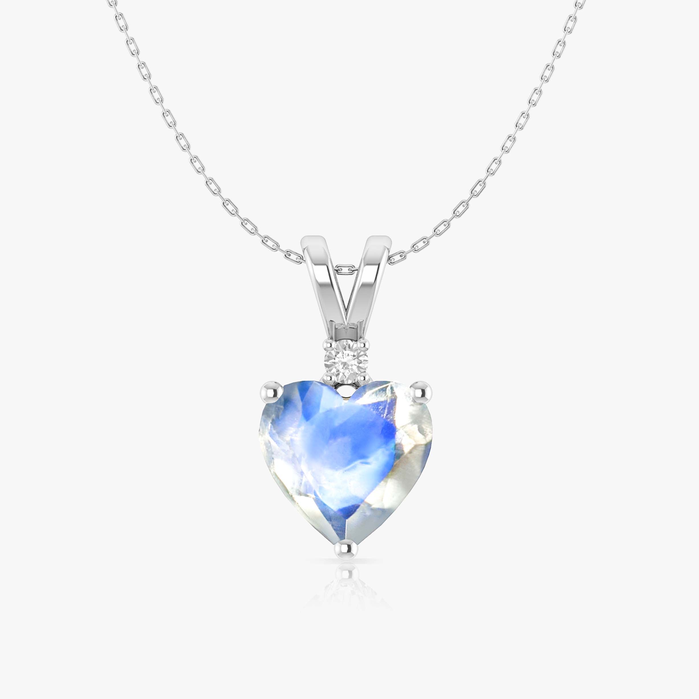 Moonstone Heart Pendant Necklace in 925 Sterling Silver 7mm 1.5ct