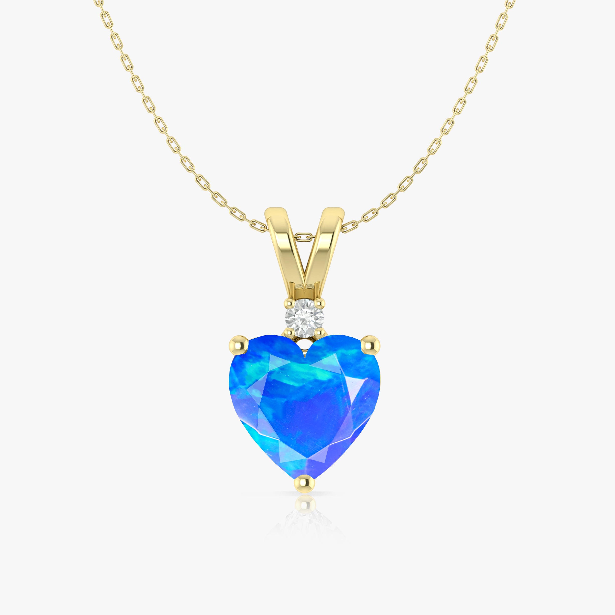 Blue Opal Heart Pendant Necklace in 925 Sterling Silver 7mm 1.2ct