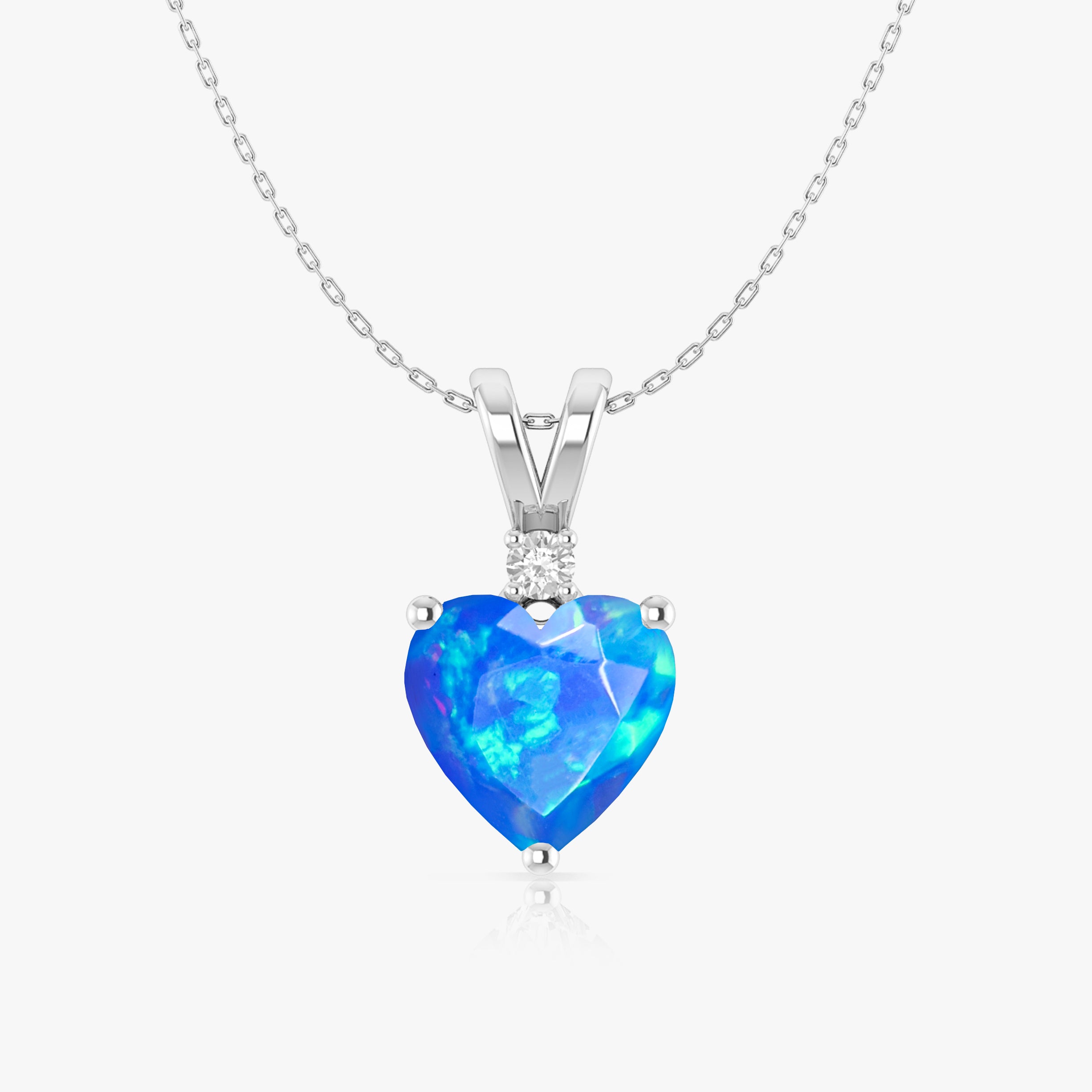 Blue Opal Heart Pendant Necklace in 925 Sterling Silver 7mm 1.2ct