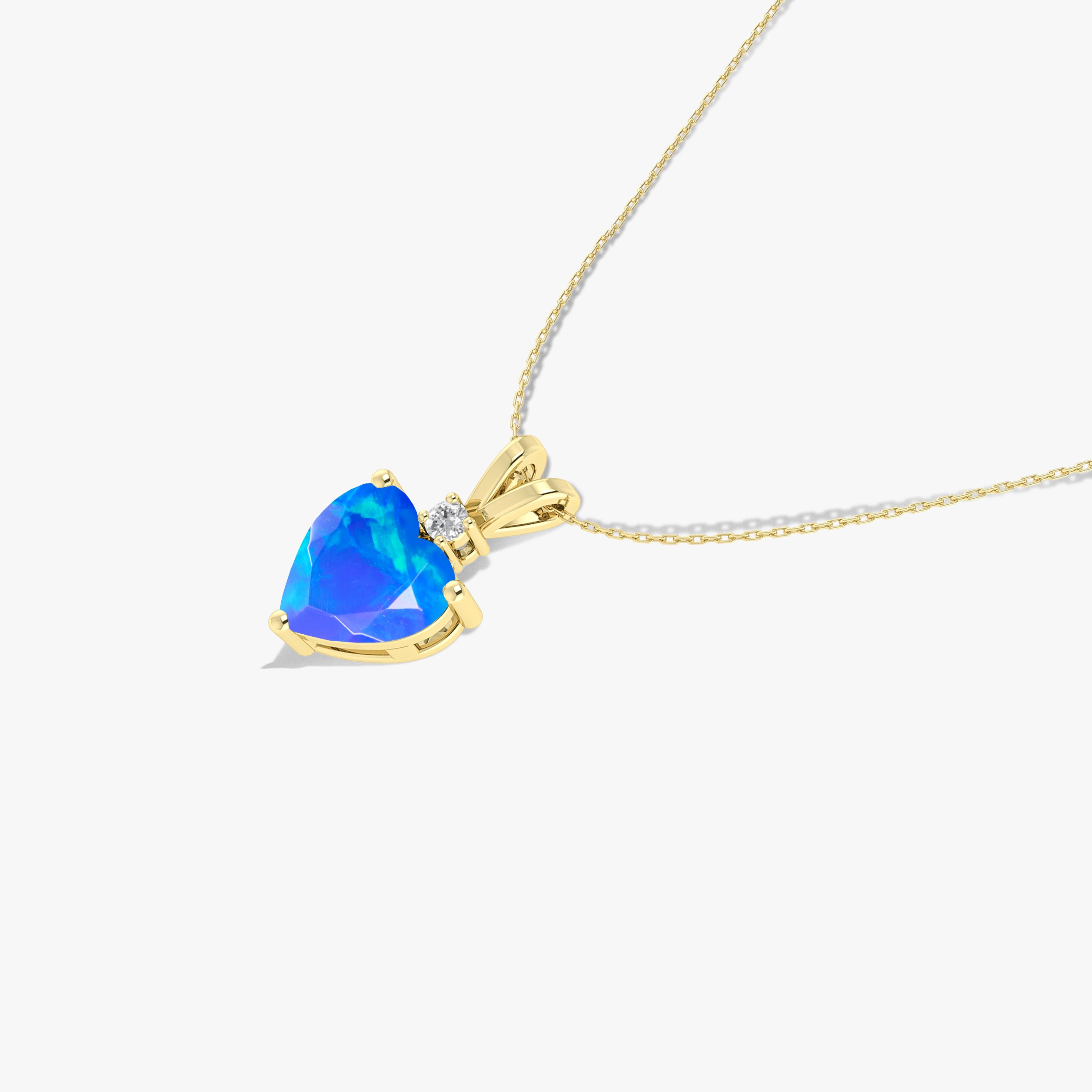 Blue Opal Heart Pendant Necklace in 925 Sterling Silver 7mm 1.2ct