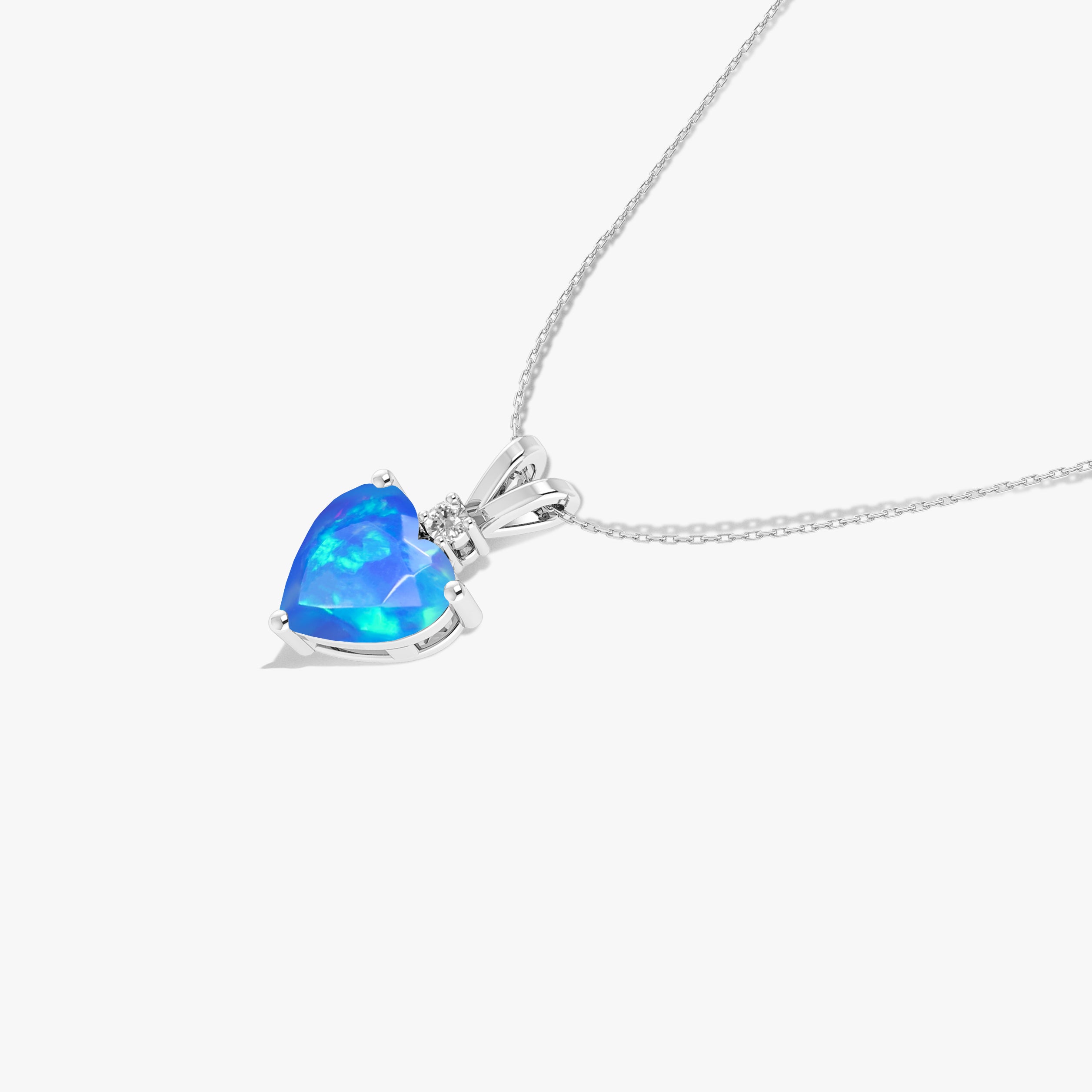 Blue Opal Heart Pendant Necklace in 925 Sterling Silver 7mm 1.2ct